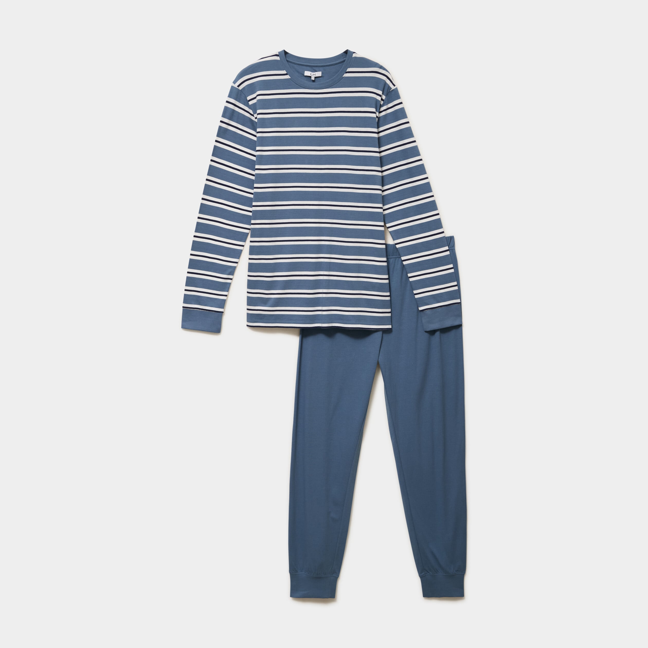 Ensemble pyjama pantalon t-shirt coton bleu fonc&eacute; homme