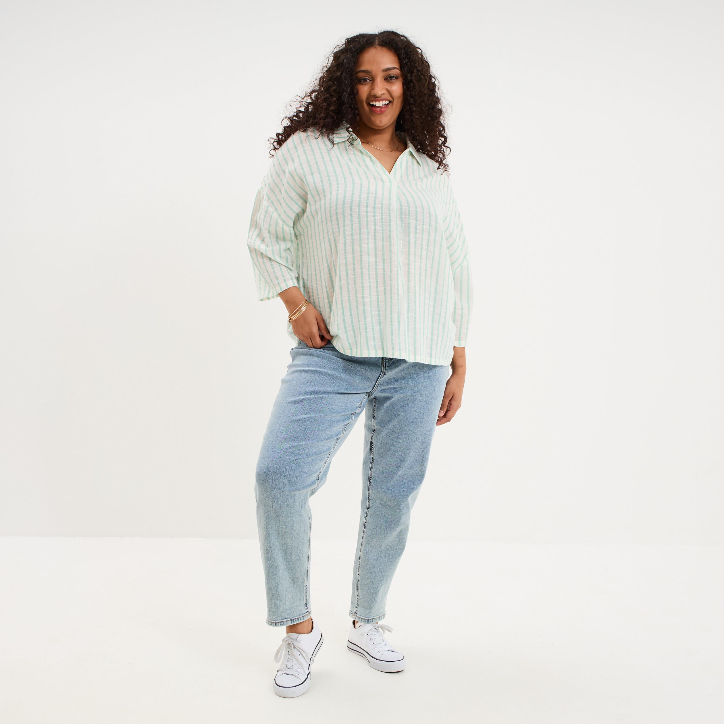 Blouse oversize manches 3/4 coton blanc femme grande taille