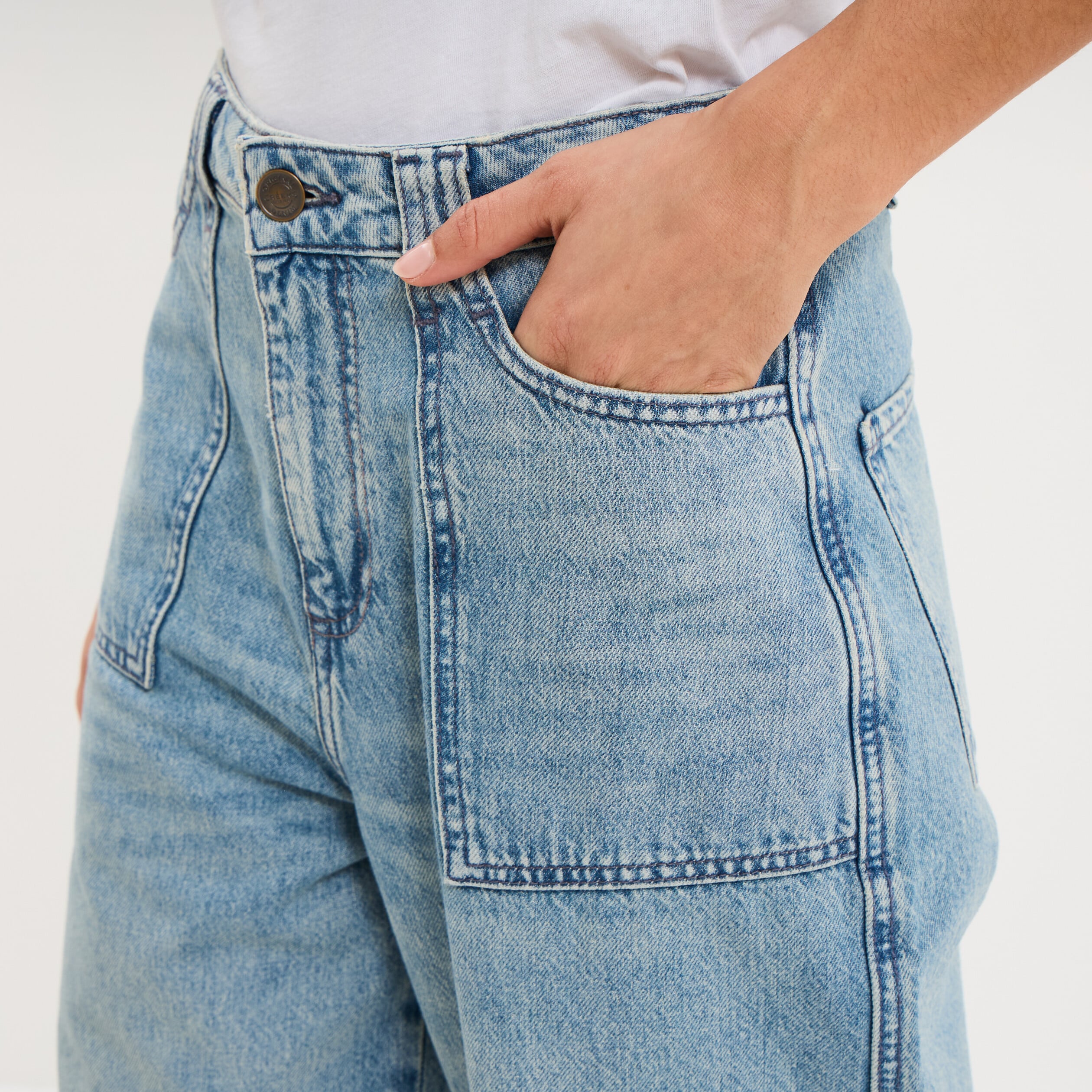 Jean balloon coton denim bleach femme