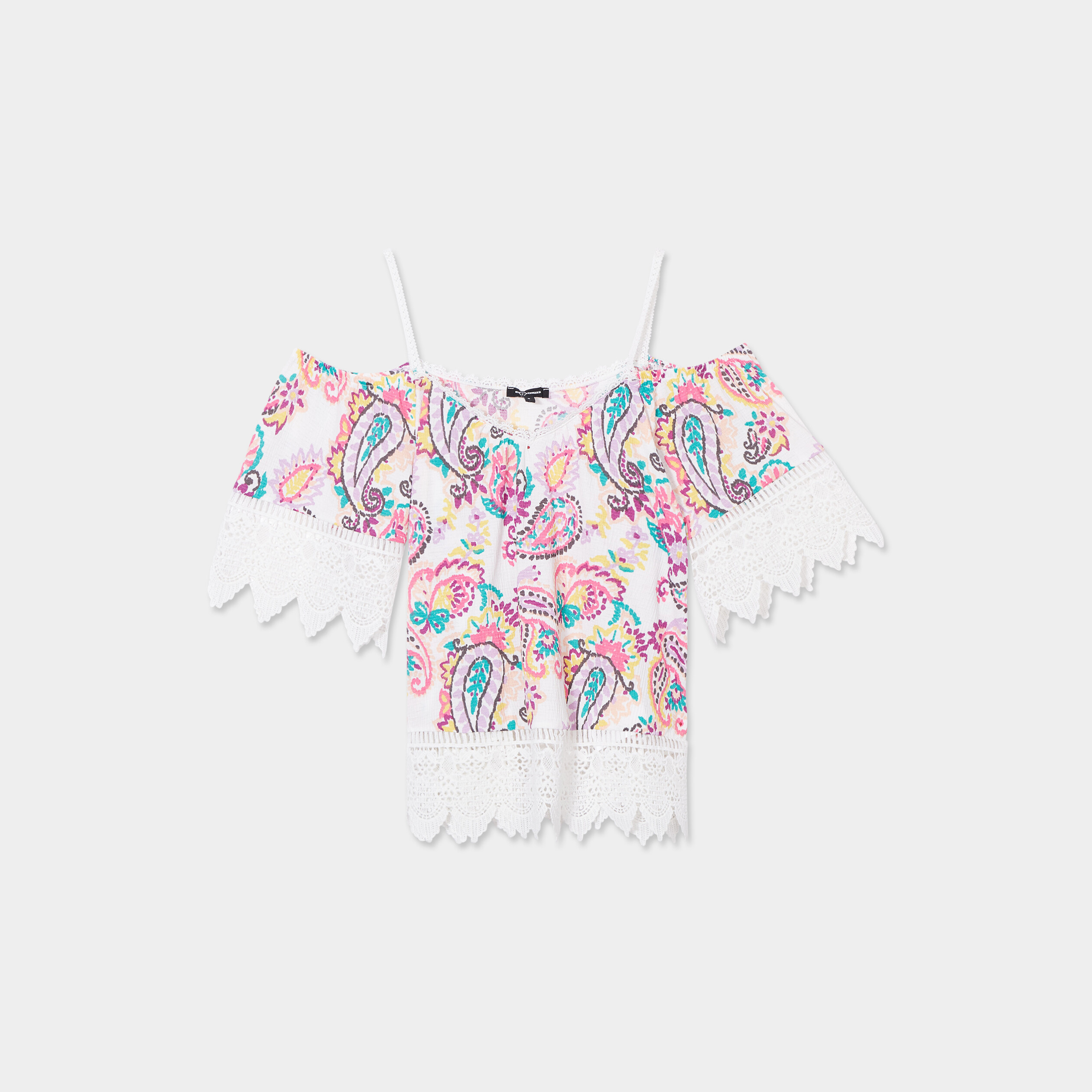 t shirt col bardot et macrame mosquitos ecru femme T-shirt col bardot et macramé Mosquitos ecru femme