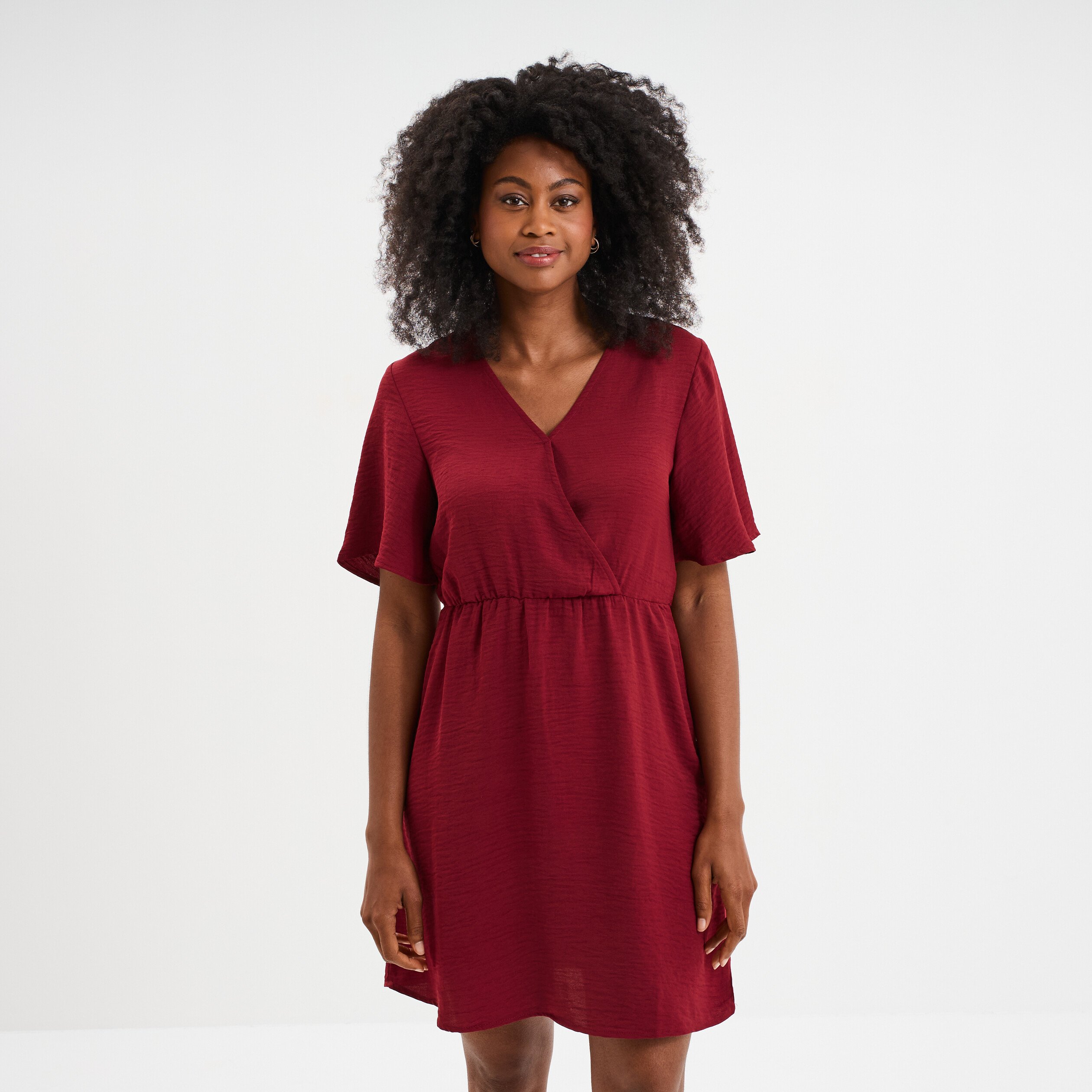robe courte col cache coeur bordeaux femme Robe courte col cache-coeur bordeaux femme