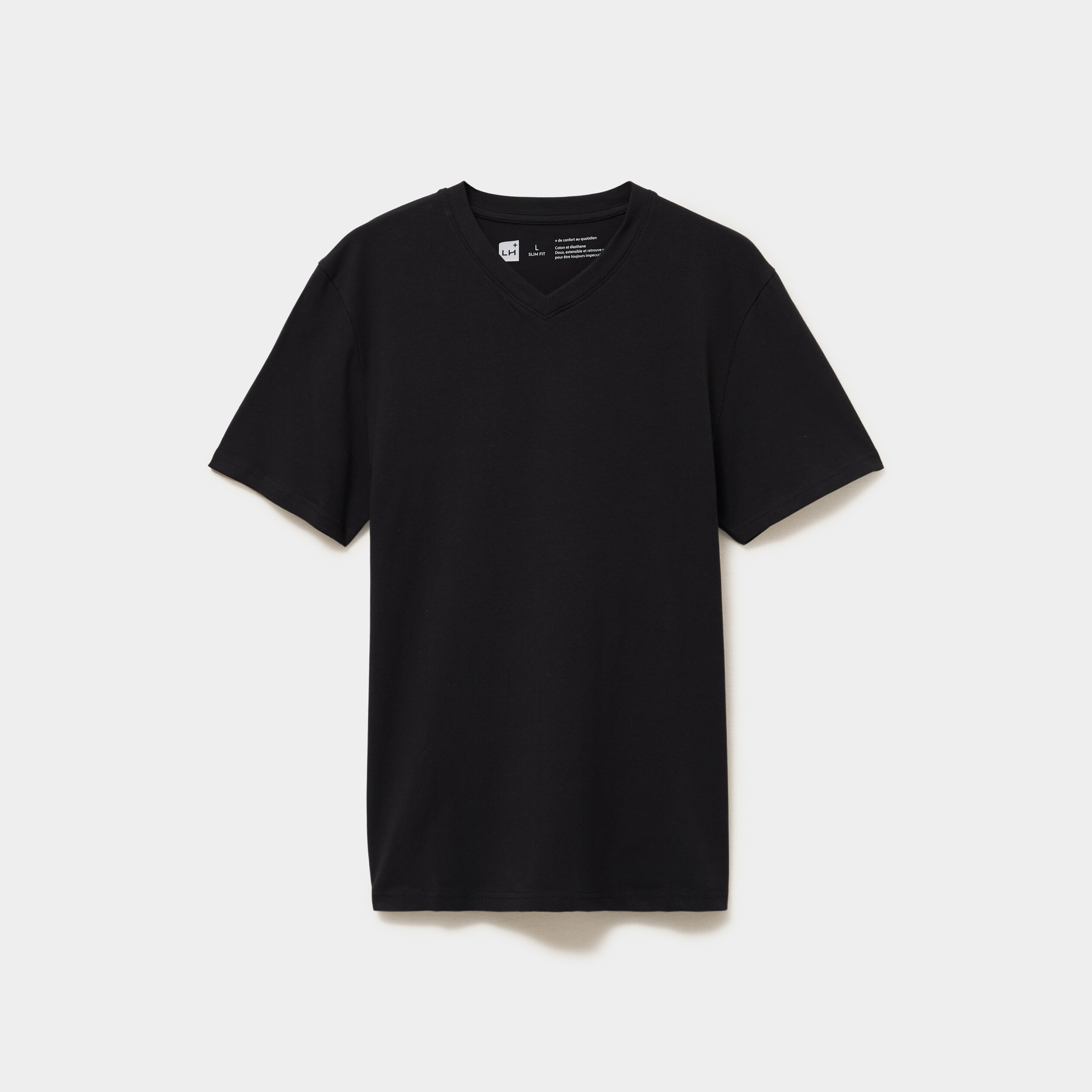 T-shirt col V slim stretch noir homme