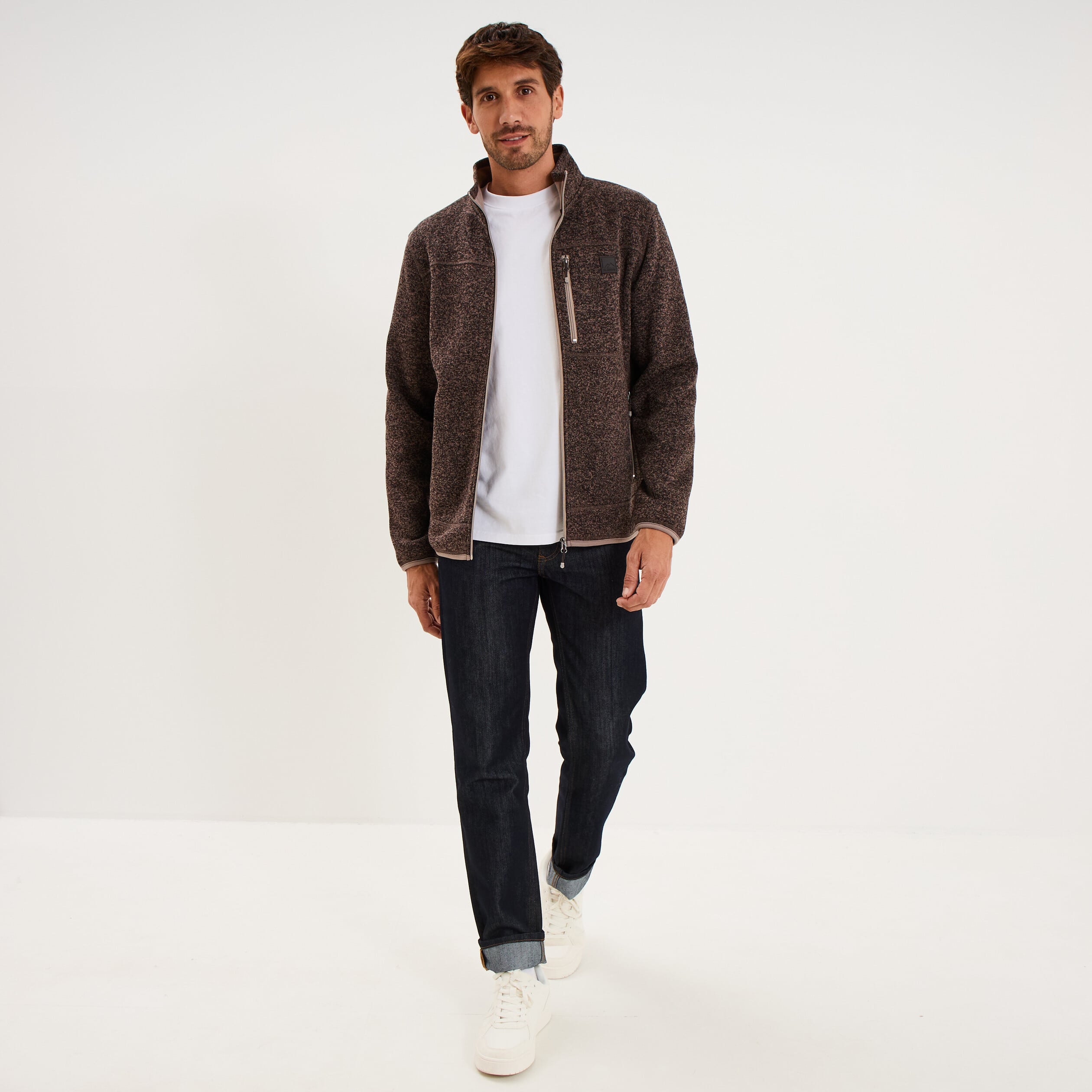 Gilet manches longues col montant marron chocolat homme