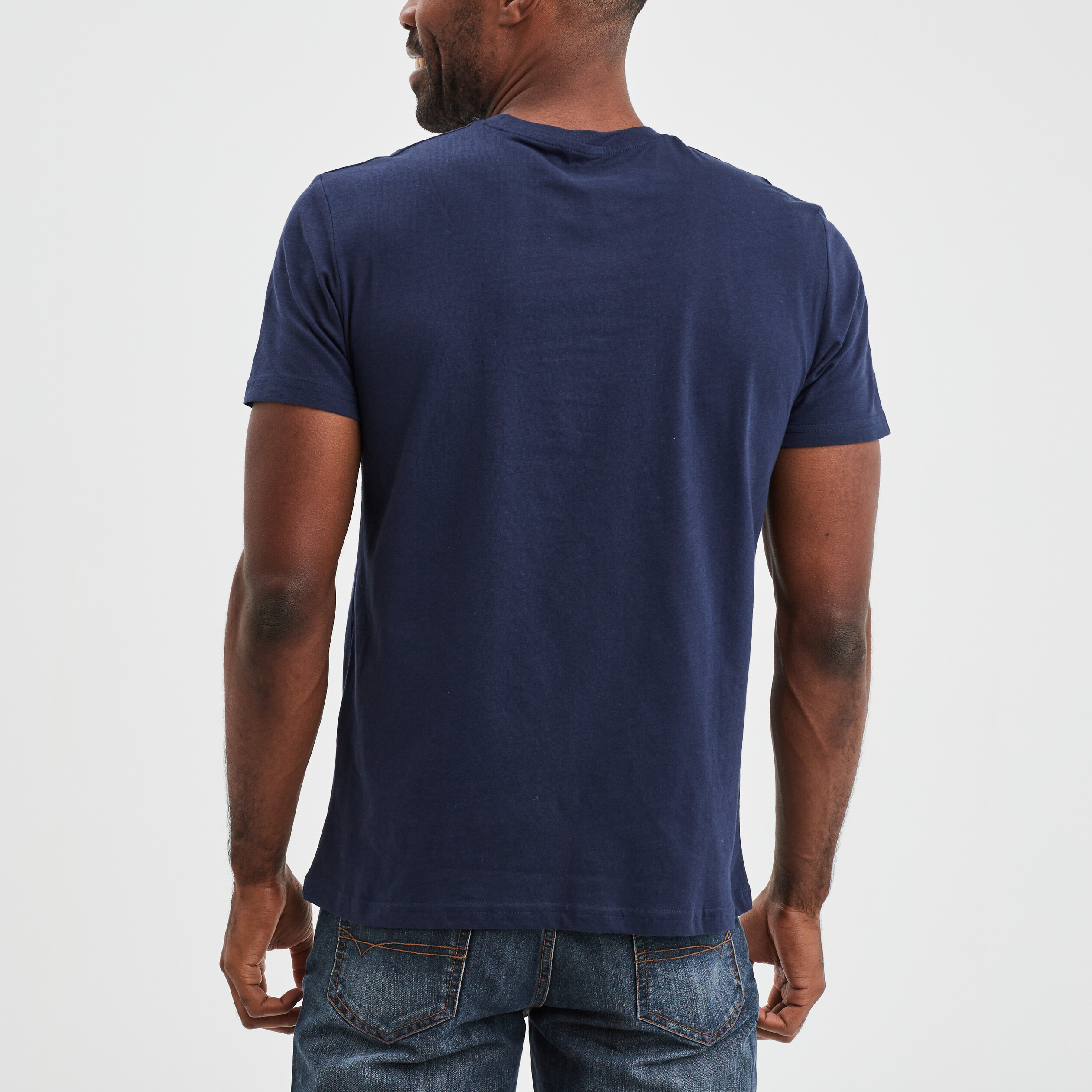 T-shirt droit en coton manches courtes bleu marine homme