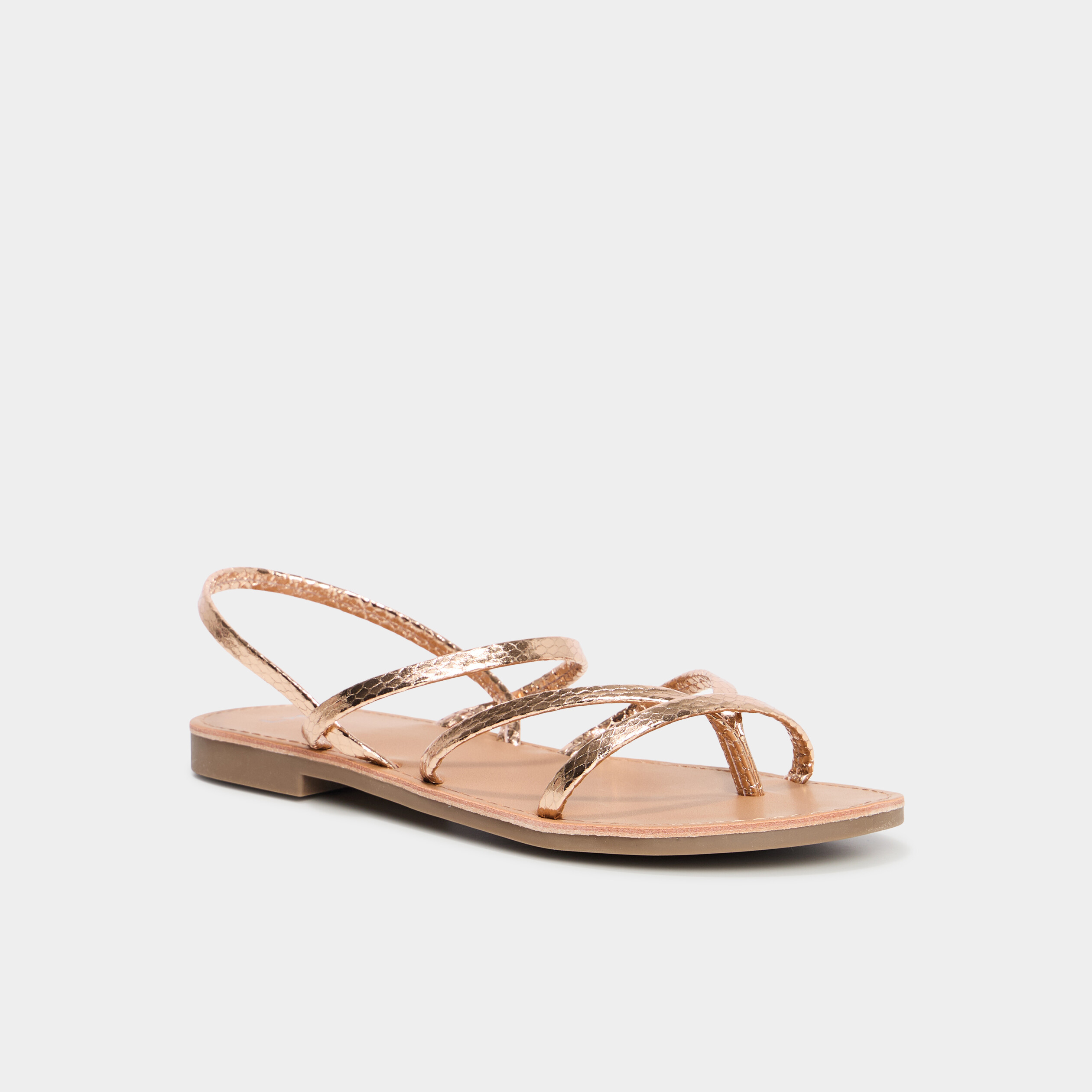 Sandales plates rose champagne femme