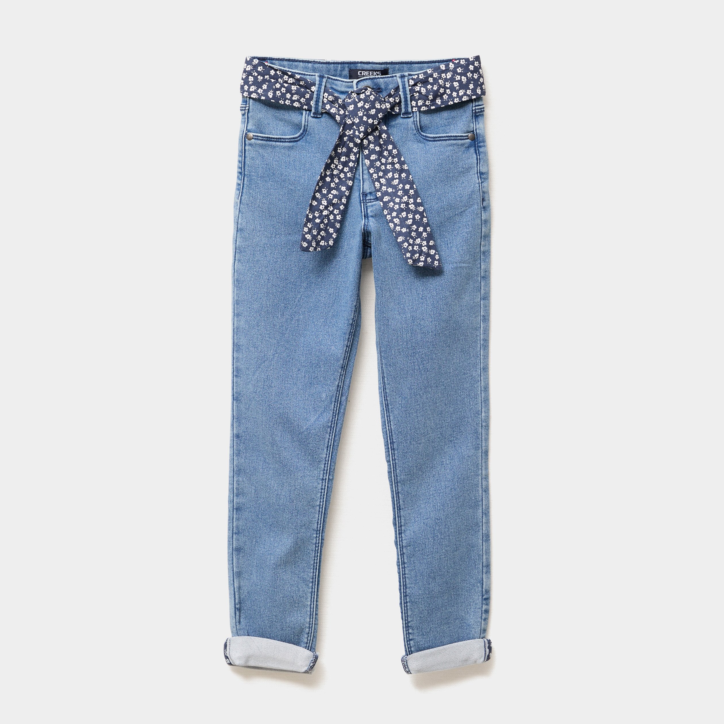 jean skinny ceinture foulard denim stone fille Jean skinny ceinture foulard denim stone fille