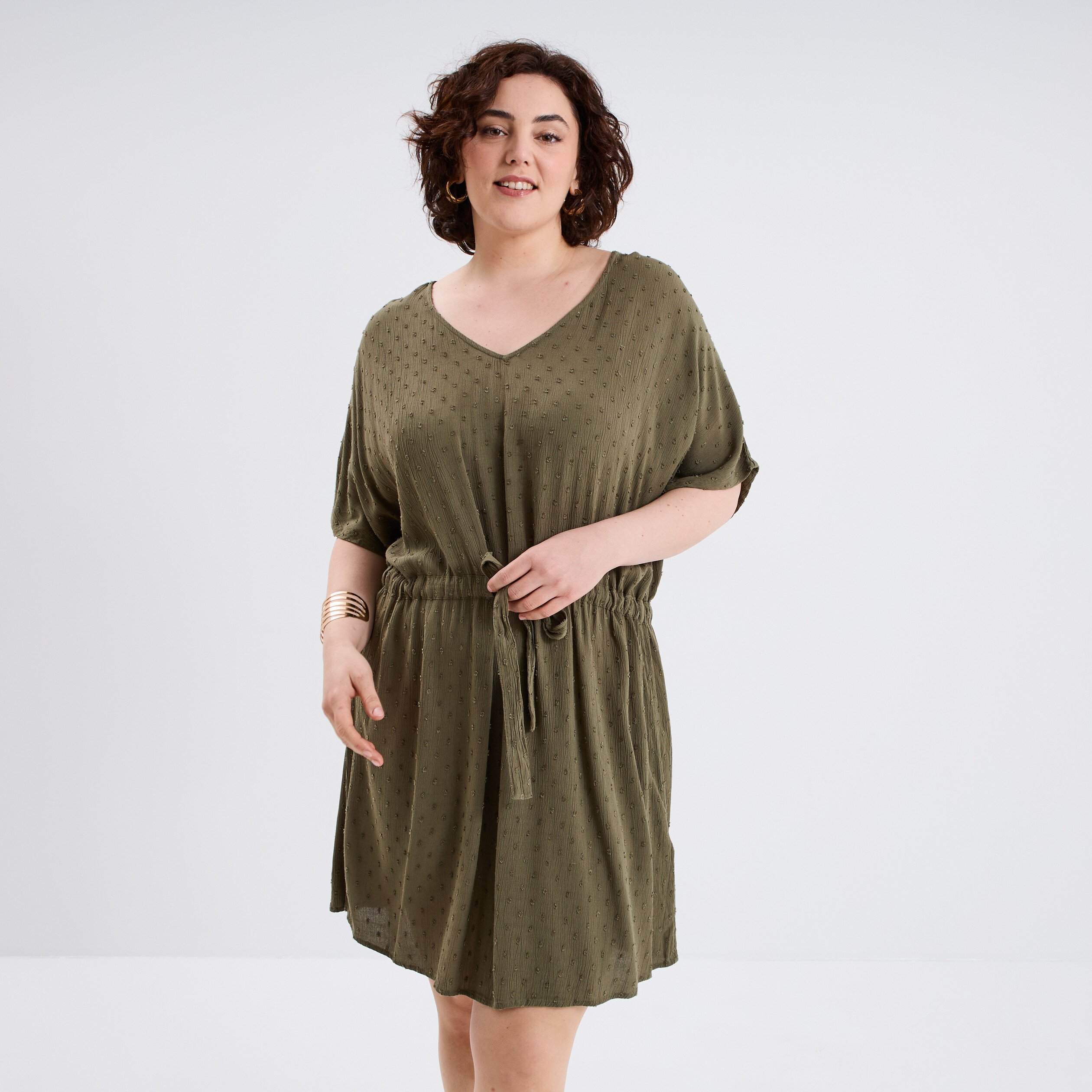 robe plumetis cordon taille vert kaki femmegt Robe plumetis cordon taille vert kaki femme grande taille