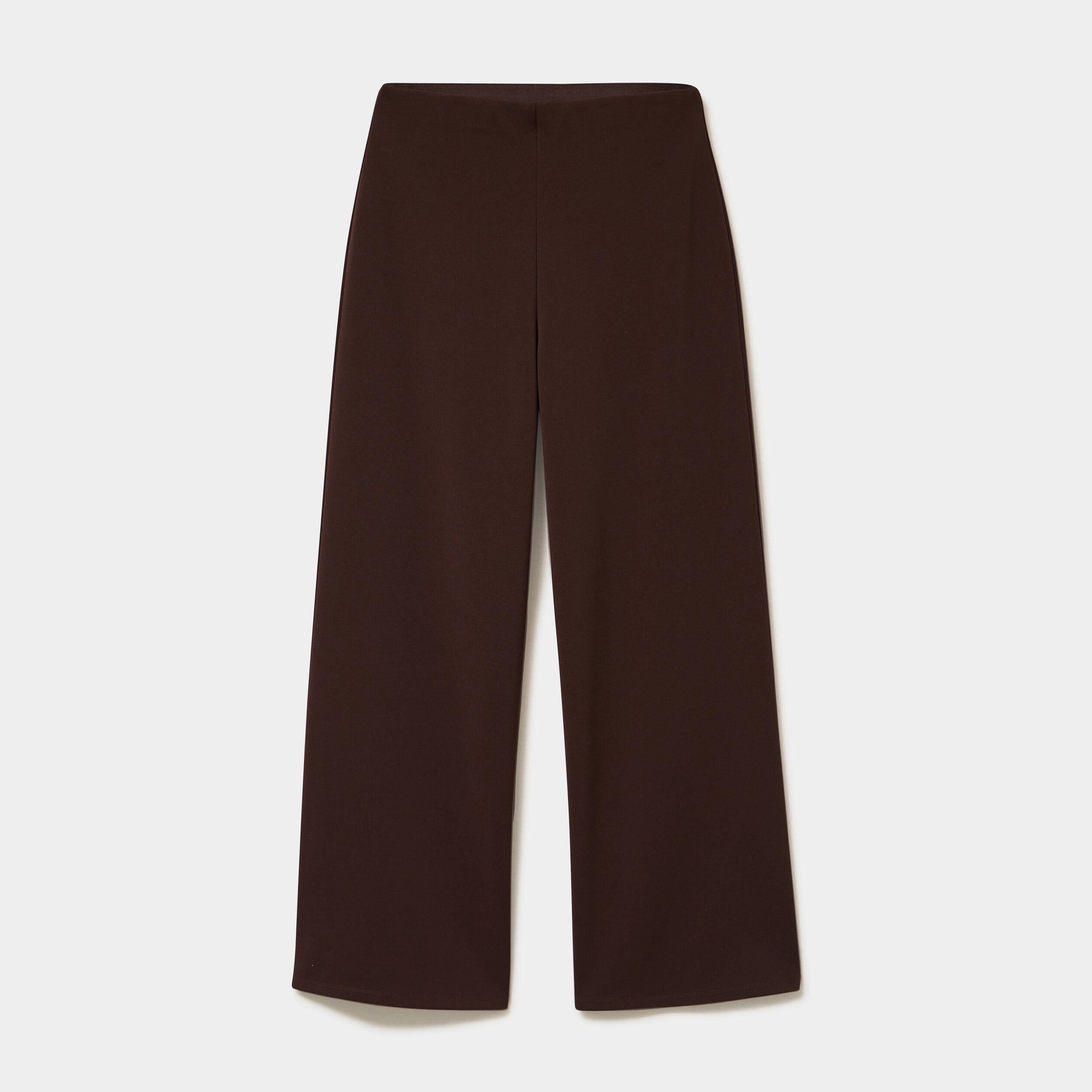 Pantalon large fluide taille haute marron fonc&eacute; femme