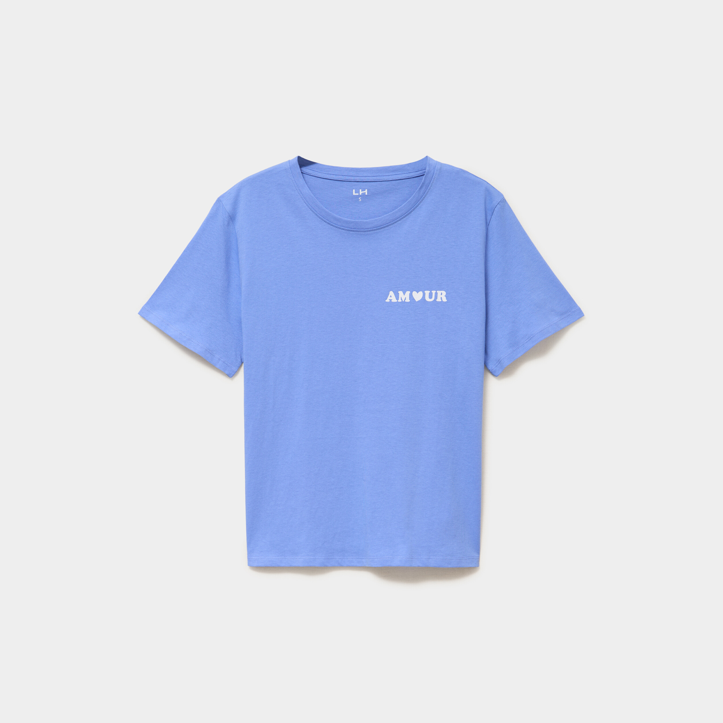 T-shirt col rond manches courtes coton bleu lavande femme