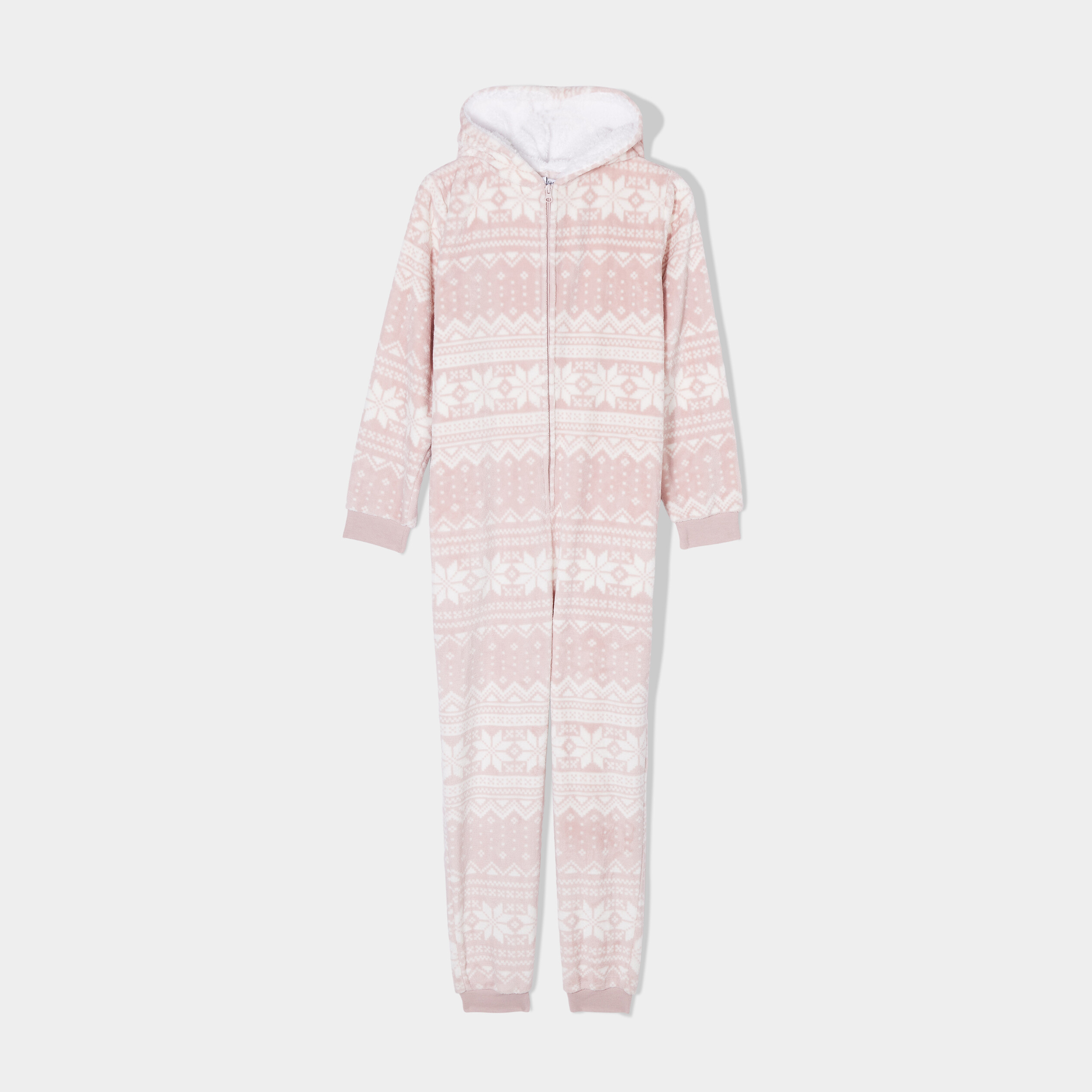 Combinaison pyjama pilou à capuche rose femme