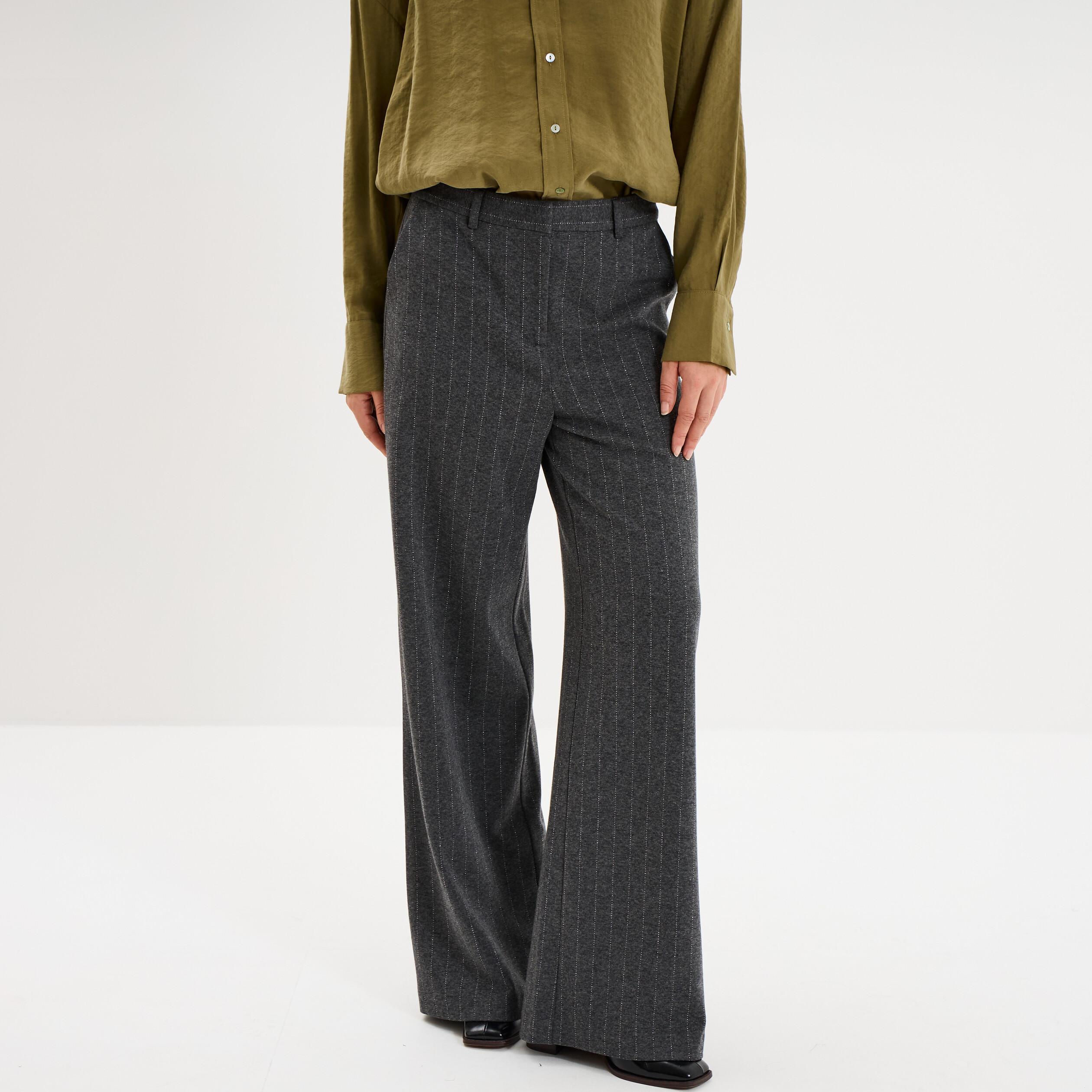 Pantalon large taille haute milano gris femme