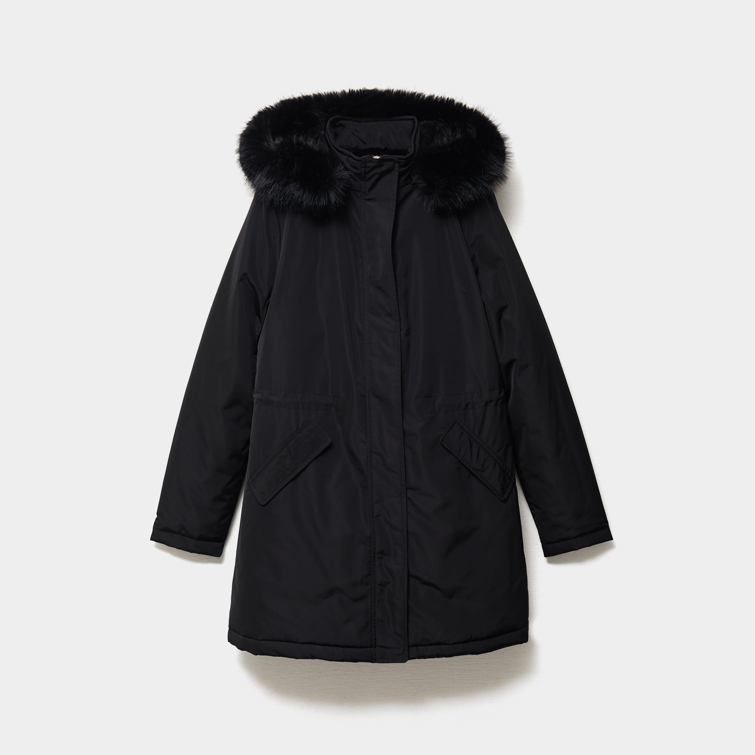 Parka fourr&eacute;e &agrave; capuche fausse fourrure noir femme