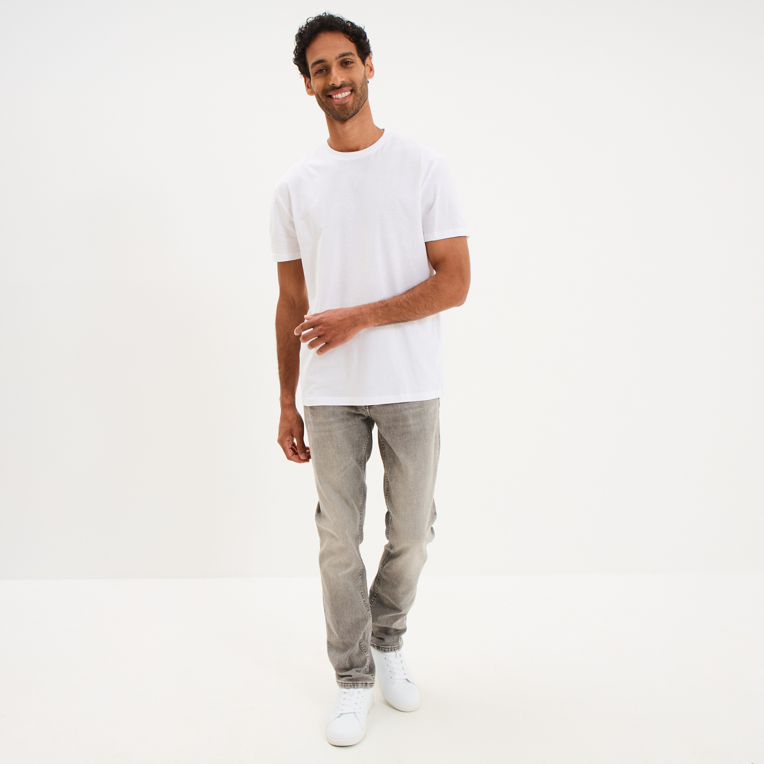 Jeans denim straight 5 poches denim gris homme