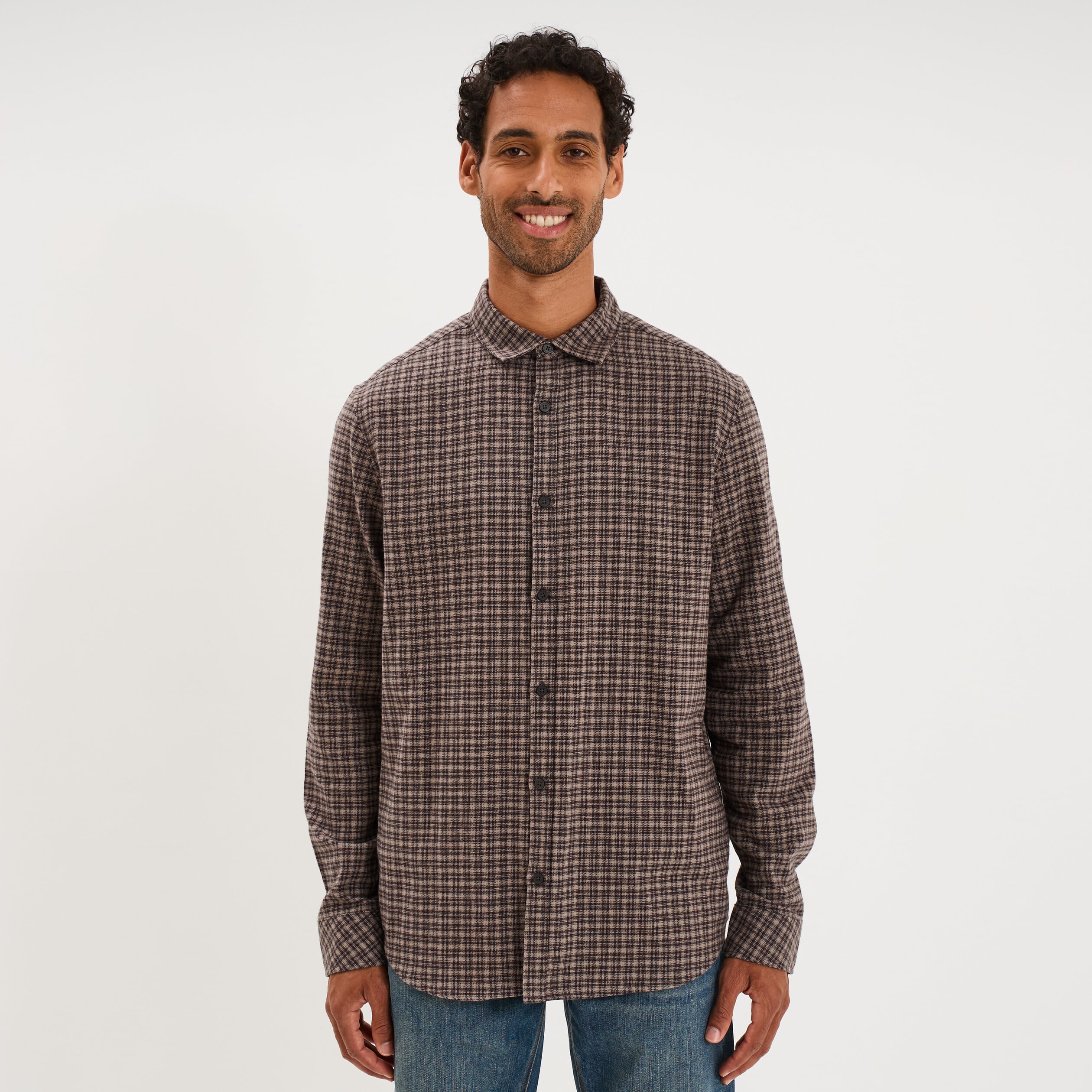 Chemise manches longues coton taupe homme