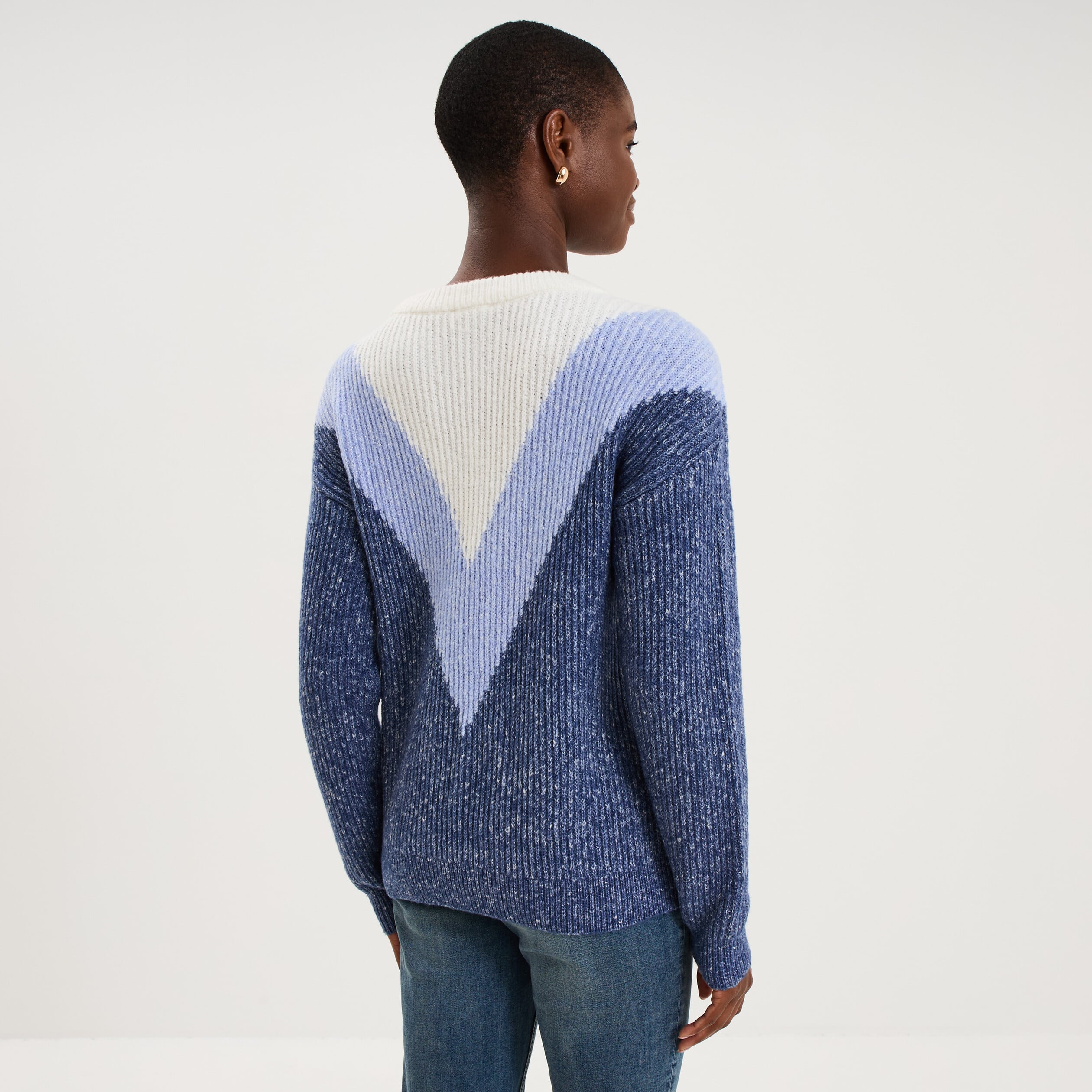 Pull manches longues col rond bleu femme