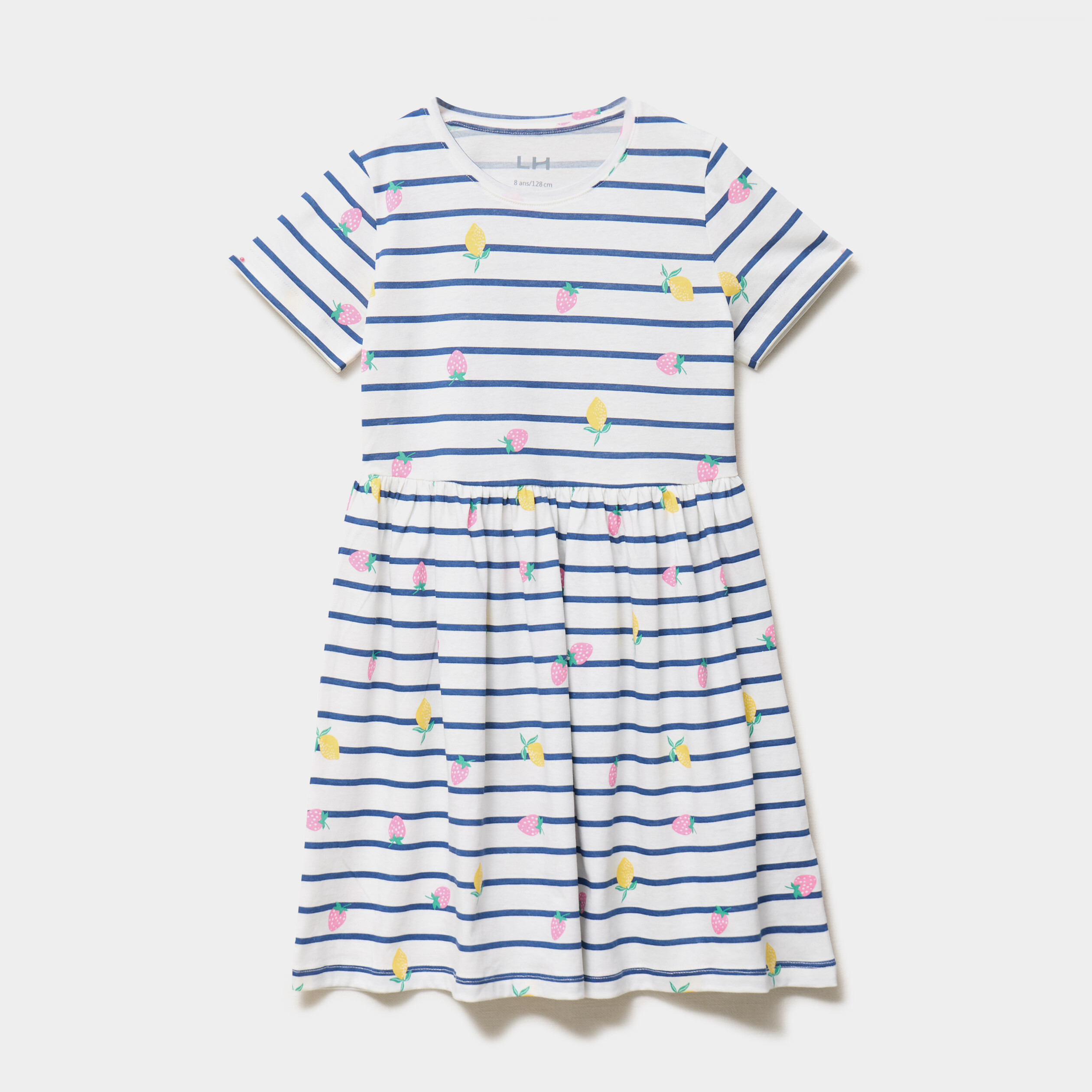 Robe courte &eacute;vas&eacute;e manches courtes coton ecru fille