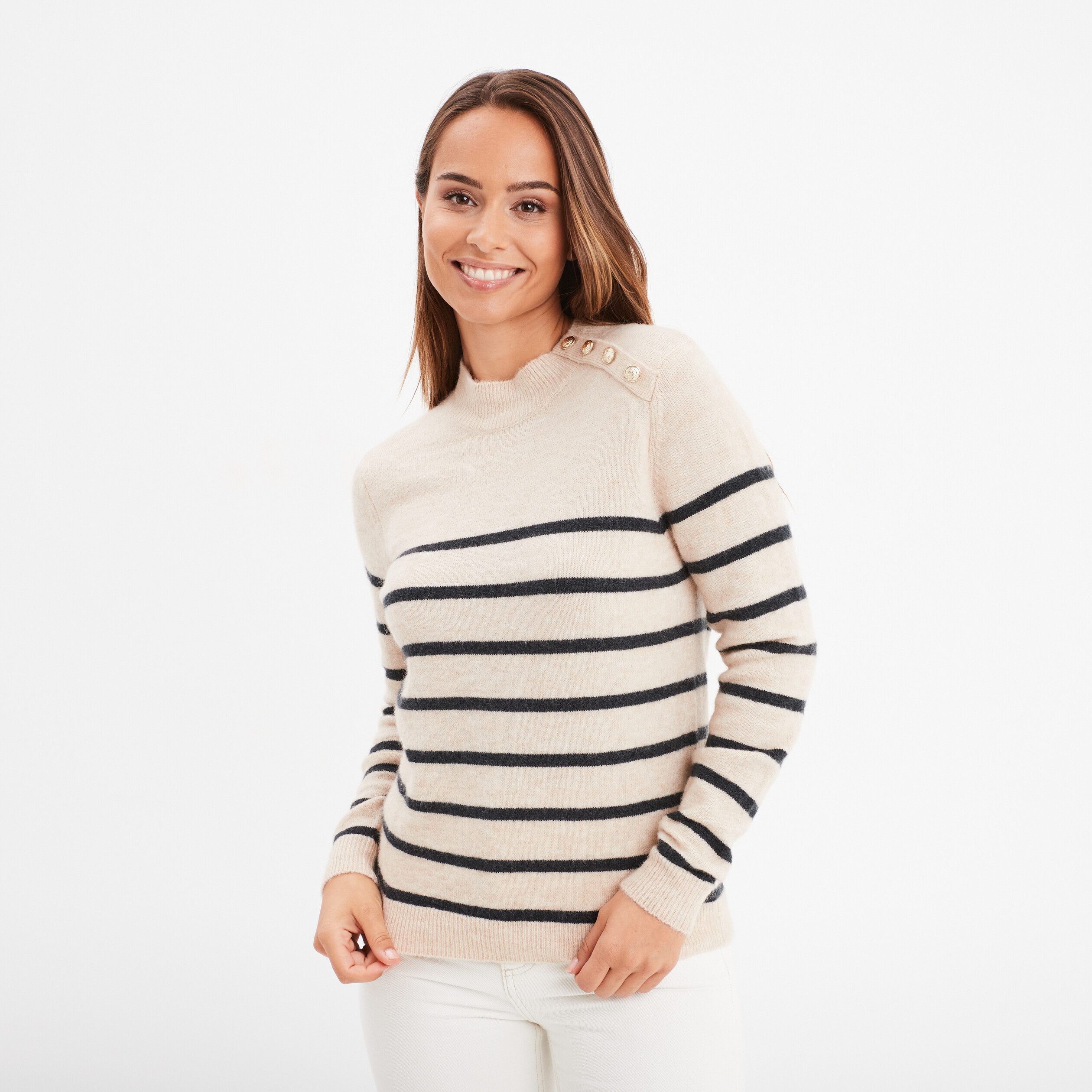 pull manches longues avec boutons beige femme Pull manches longues avec boutons beige femme