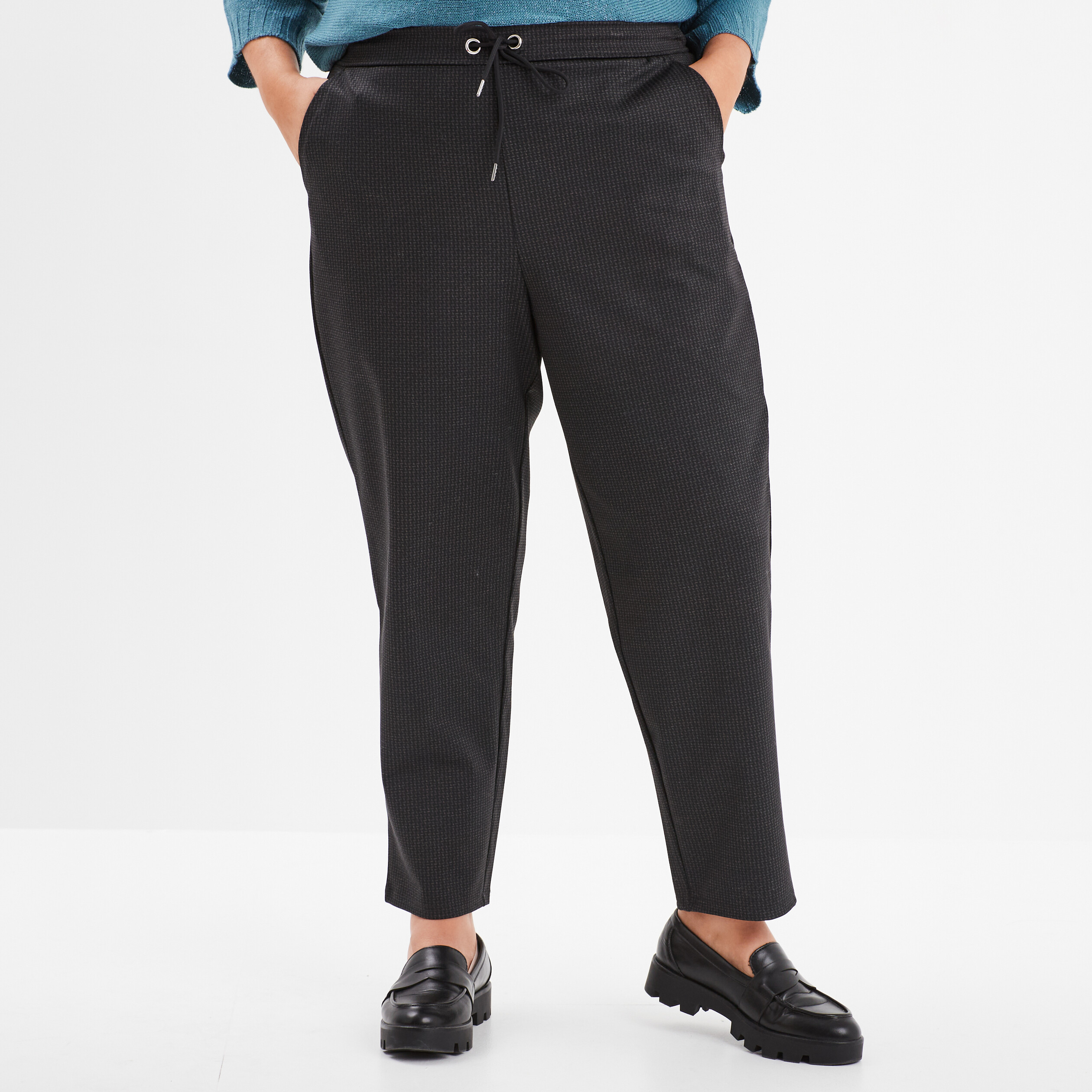 Pantalon taille elastiquee a coulisse gris fonce femme grande taille