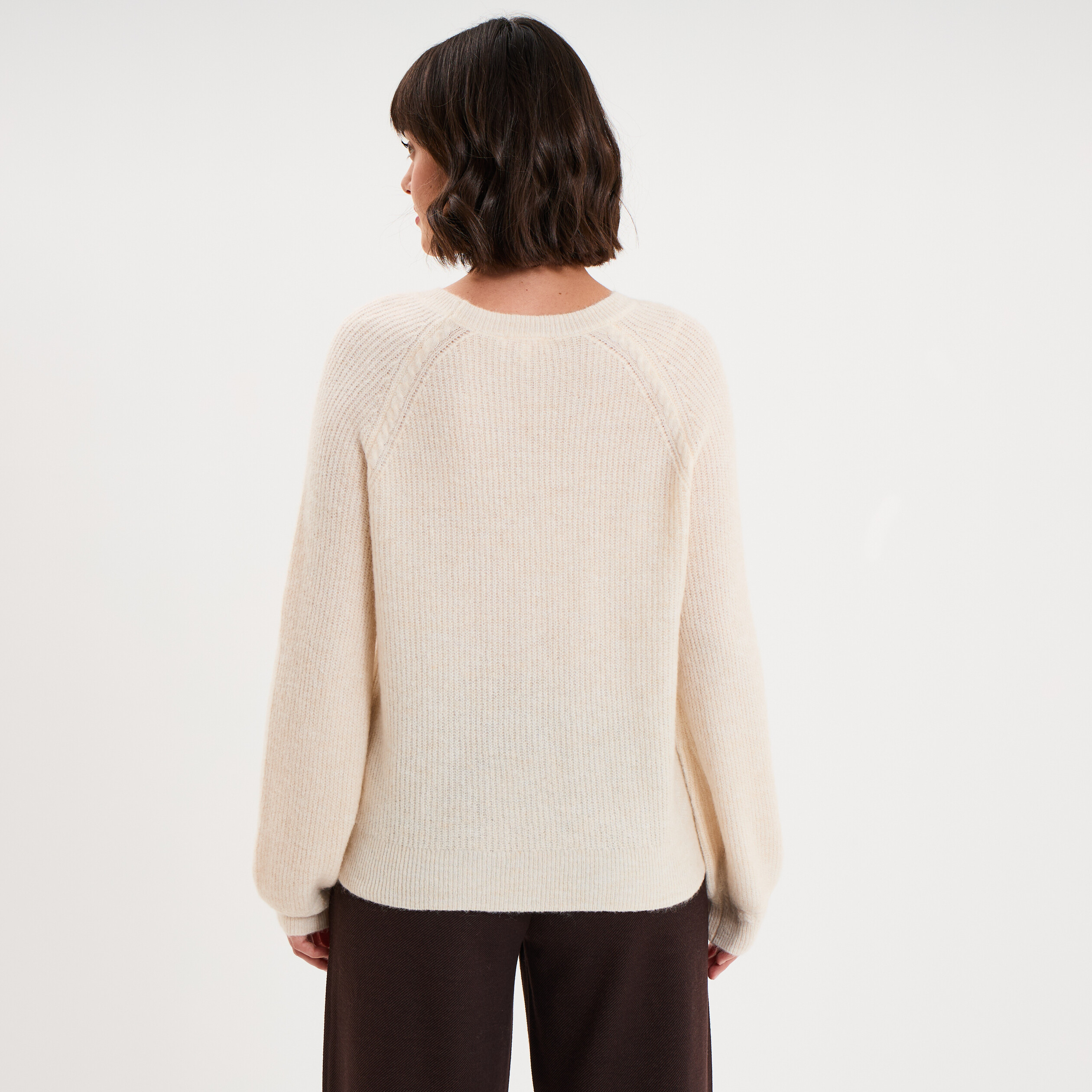 Pull col rond manches longues blanc femme
