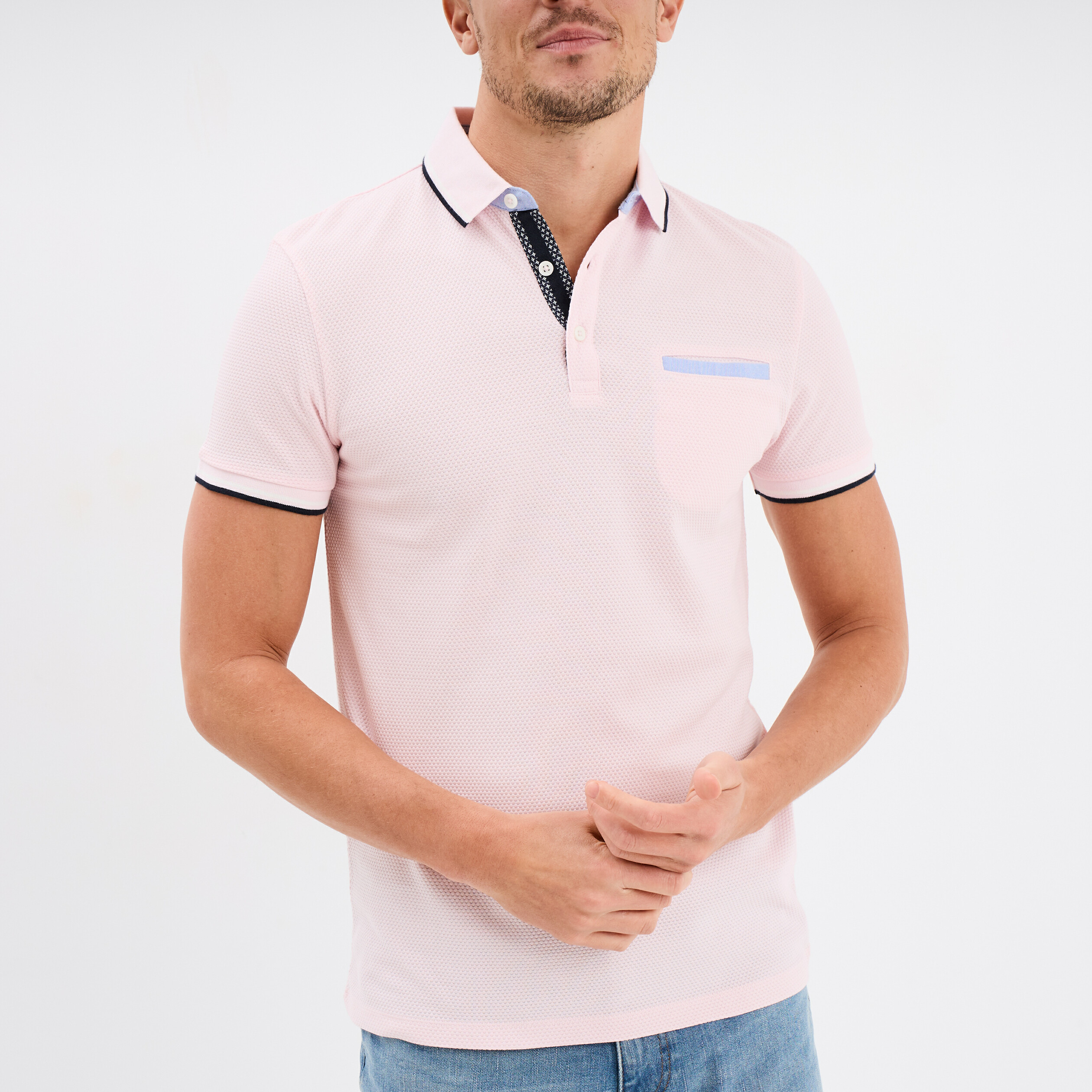 Polo piqu&eacute; manches courtes coton rose homme
