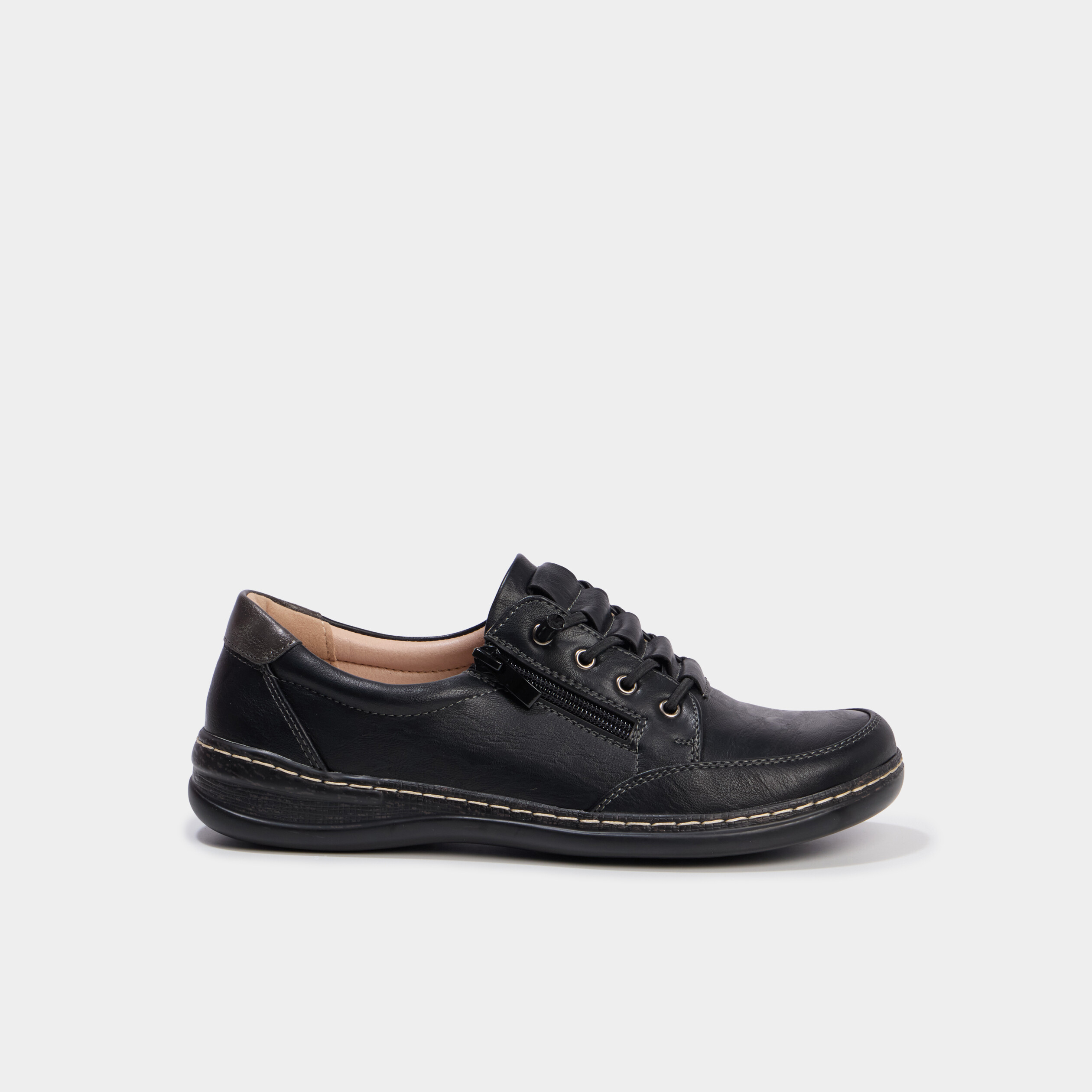 Derbies confort zipp&eacute;es &agrave; lacets noir femme