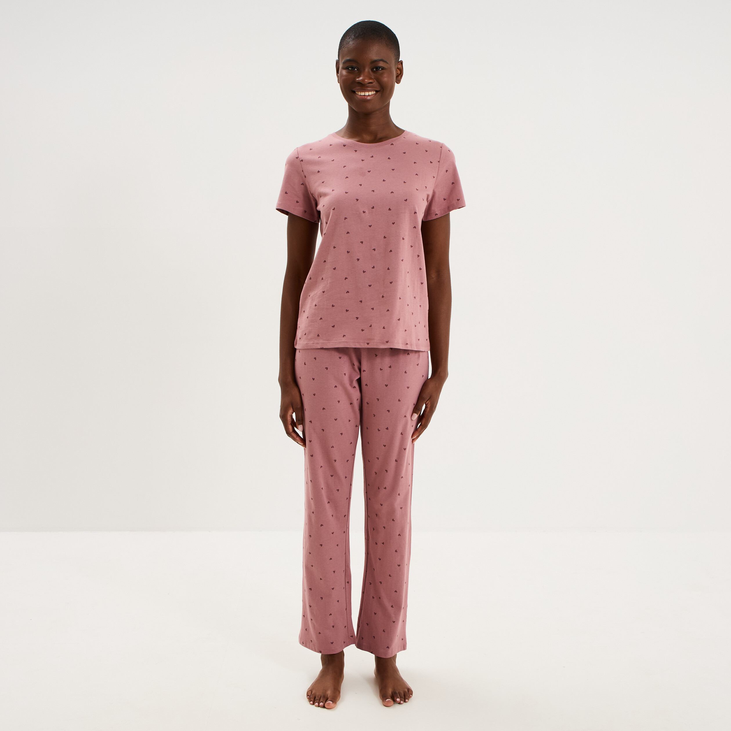Ensemble pyjama t-shirt pantalon coton rose femme
