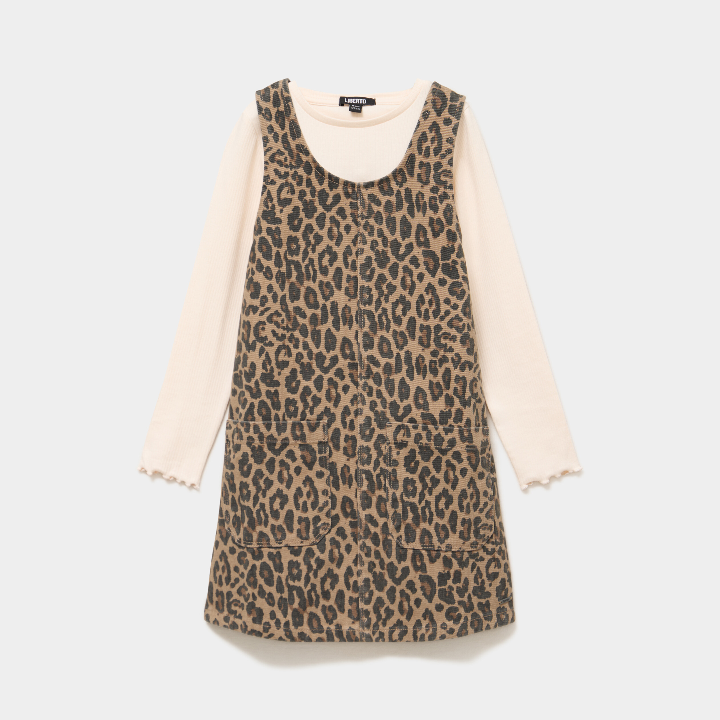 Ensemble t-shirt et robe trap&egrave;ze coton marron fille