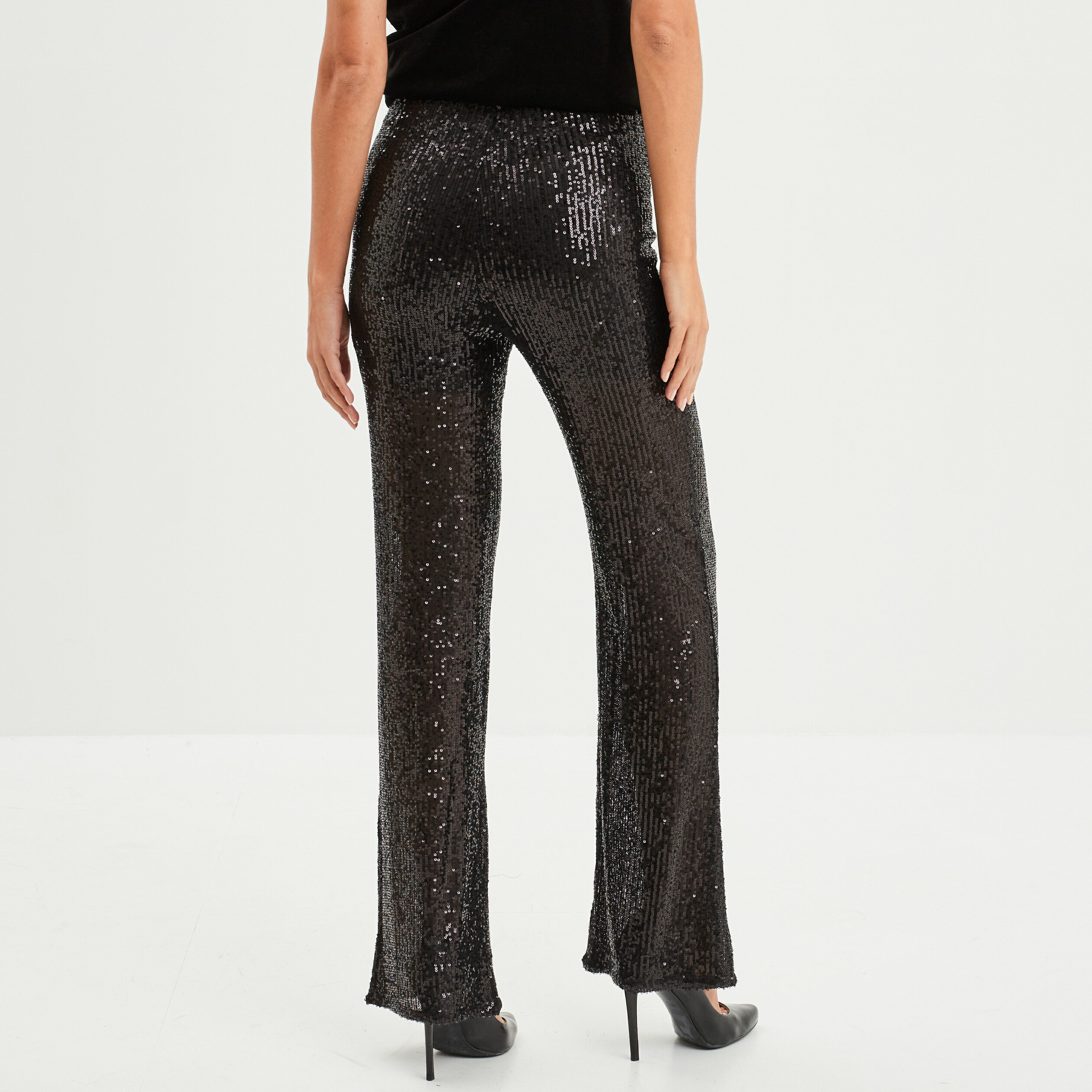pantalon bootcut a sequins noir femme Pantalon bootcut à sequins noir femme