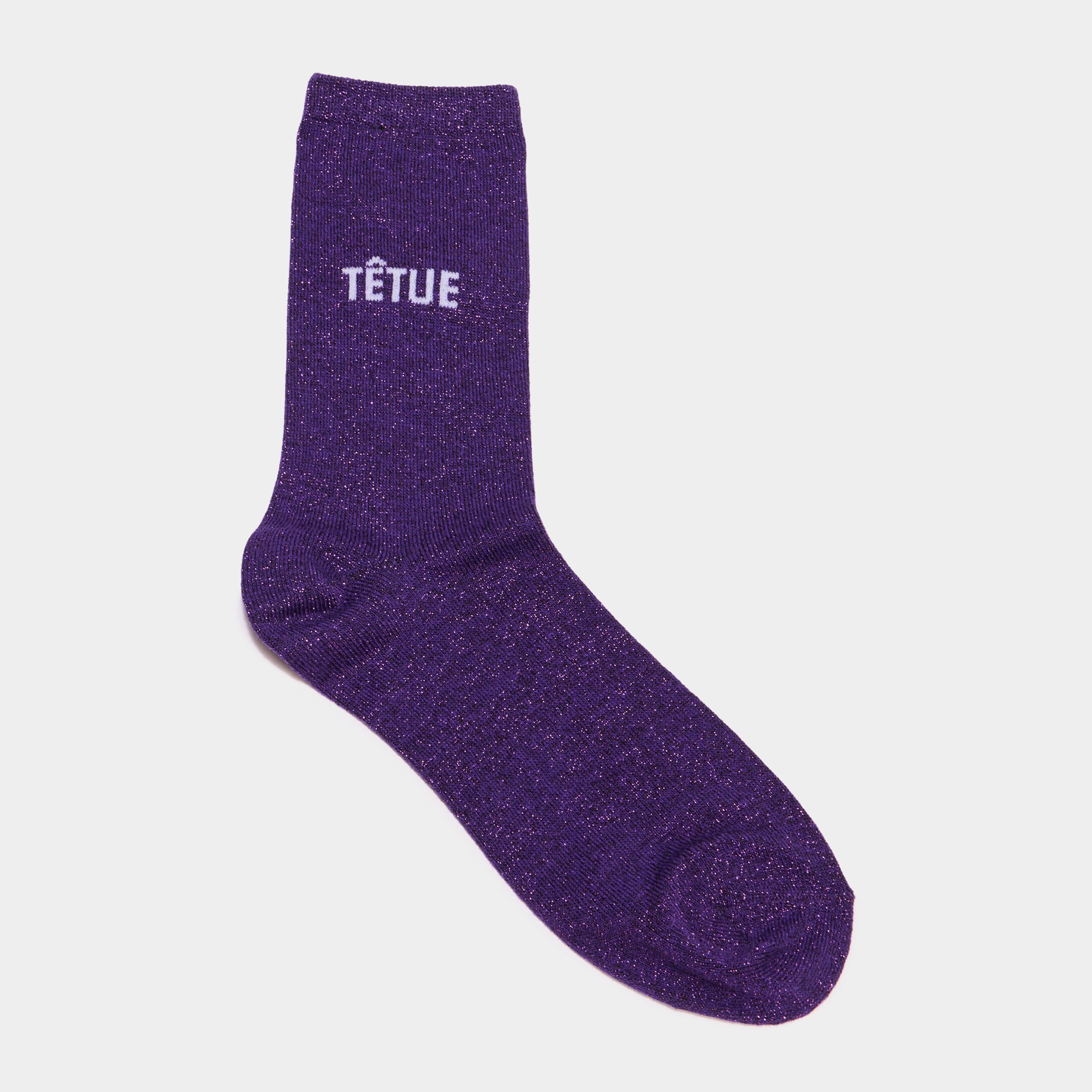 Chaussettes &agrave; fils m&eacute;tallis&eacute;s mi-hautes violet fonc&eacute; femme