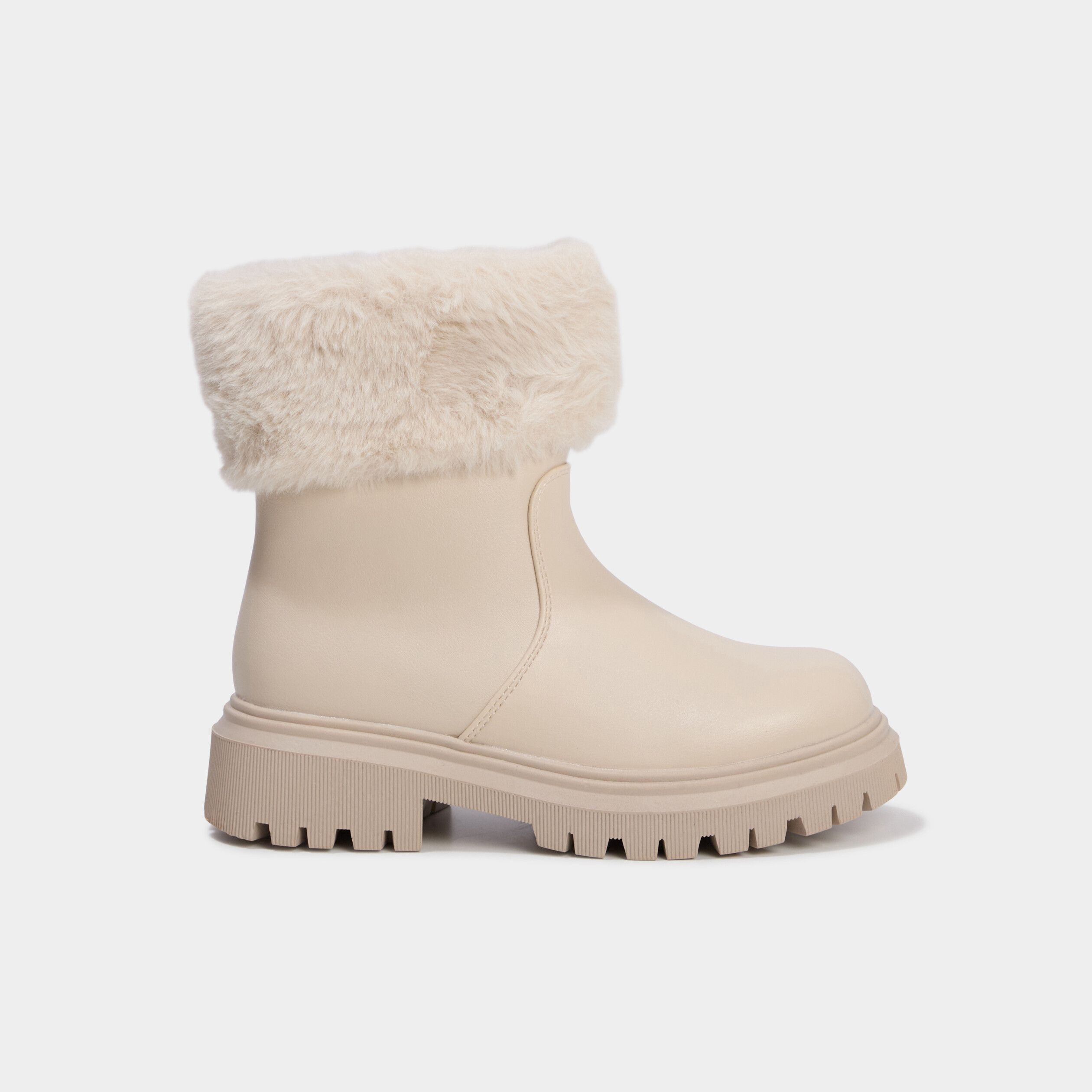 Boots pluie zipp&eacute;es avec fausse fourrure creme fille