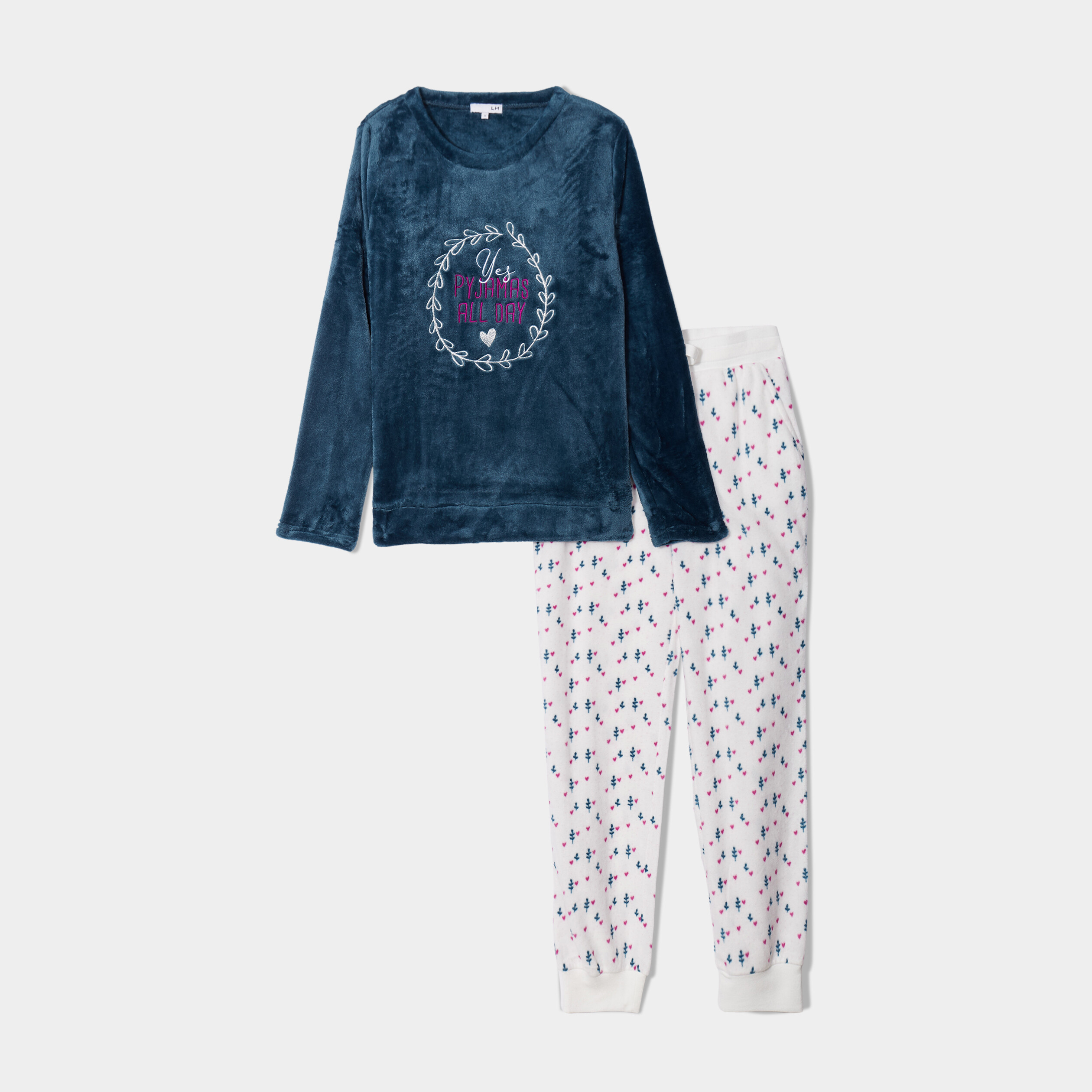 Ensemble pyjama pantalon velours bleu canard femme