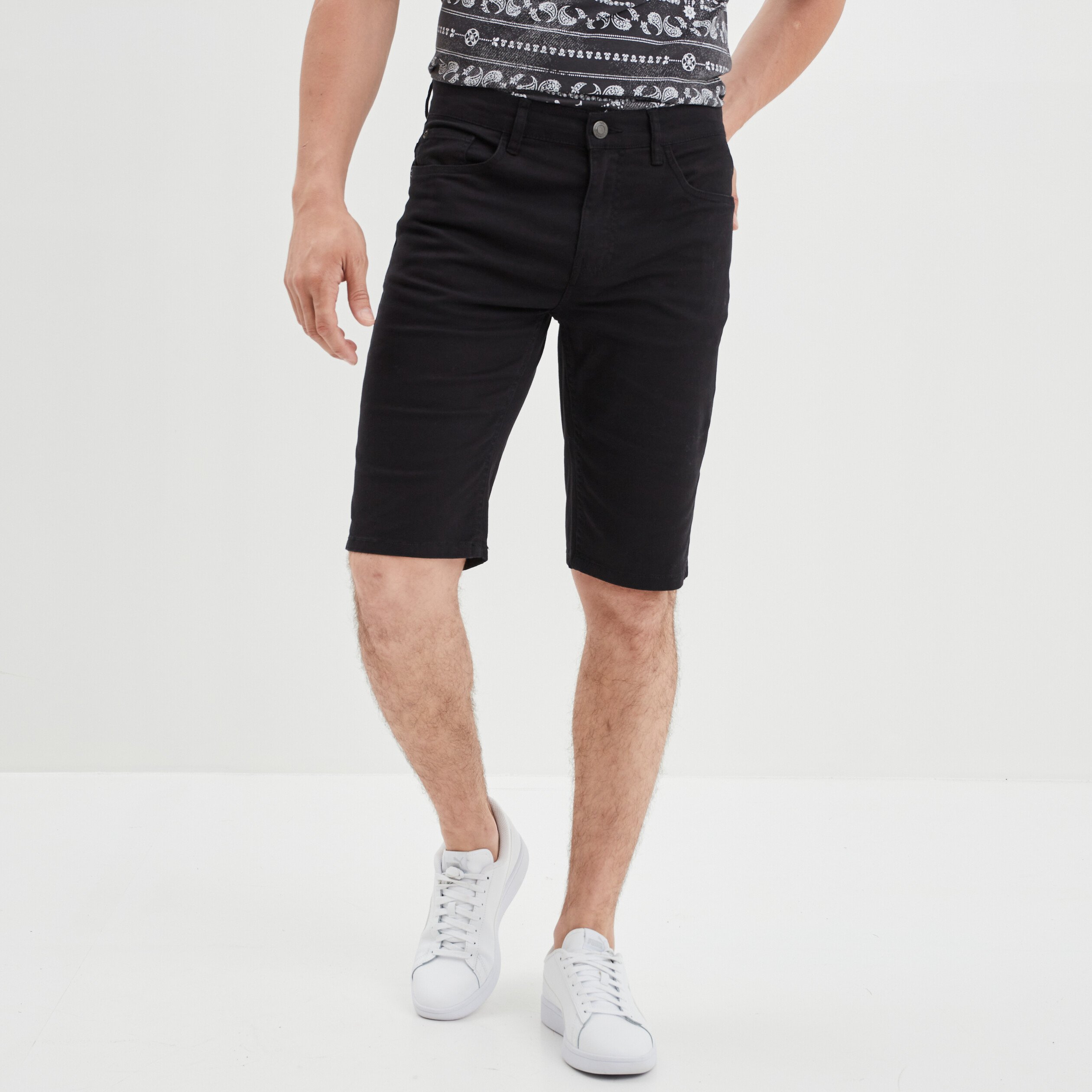 Bermuda droit stretch 5 poches coton noir homme