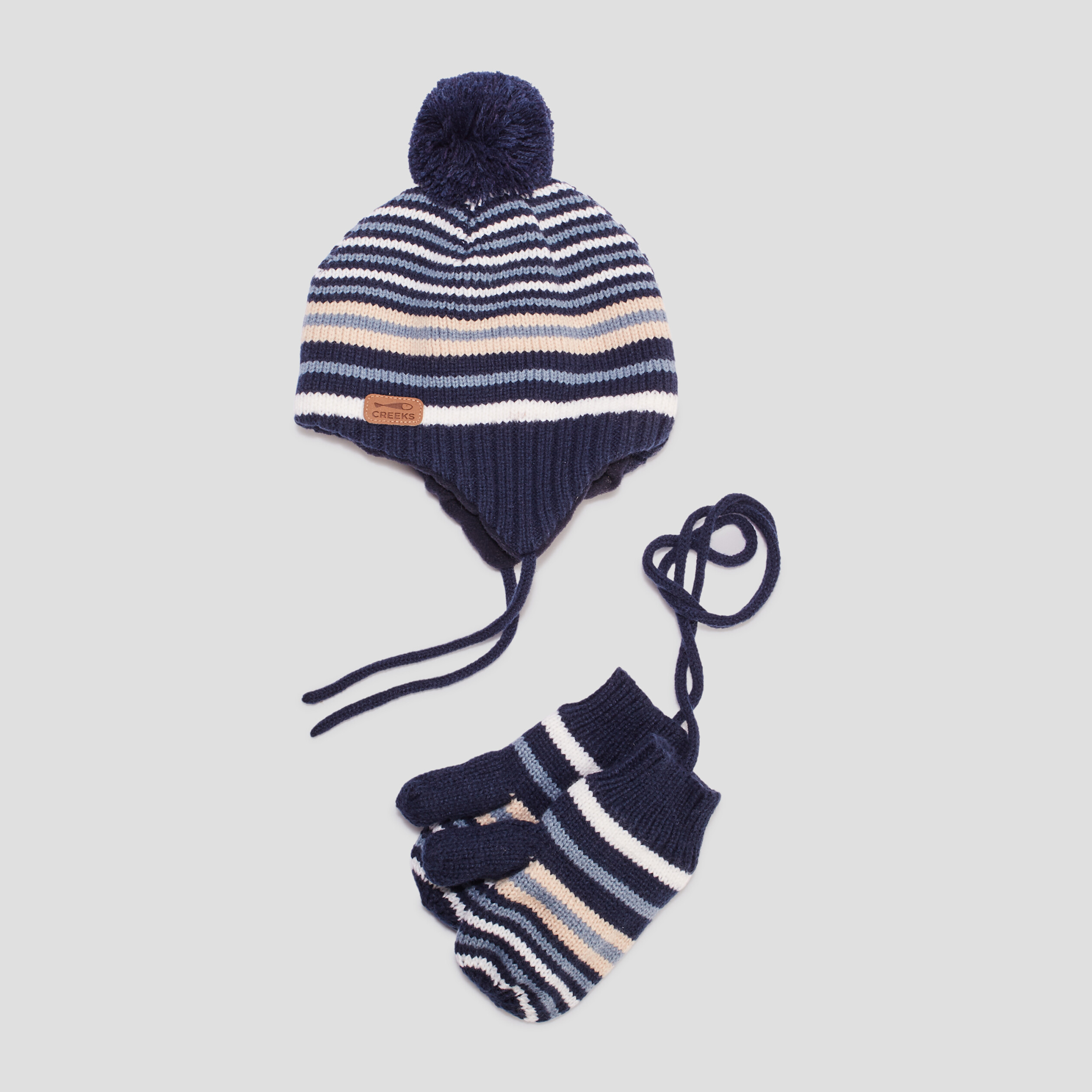 Ensemble bonnet et moufles Creeks bleu bébé fille