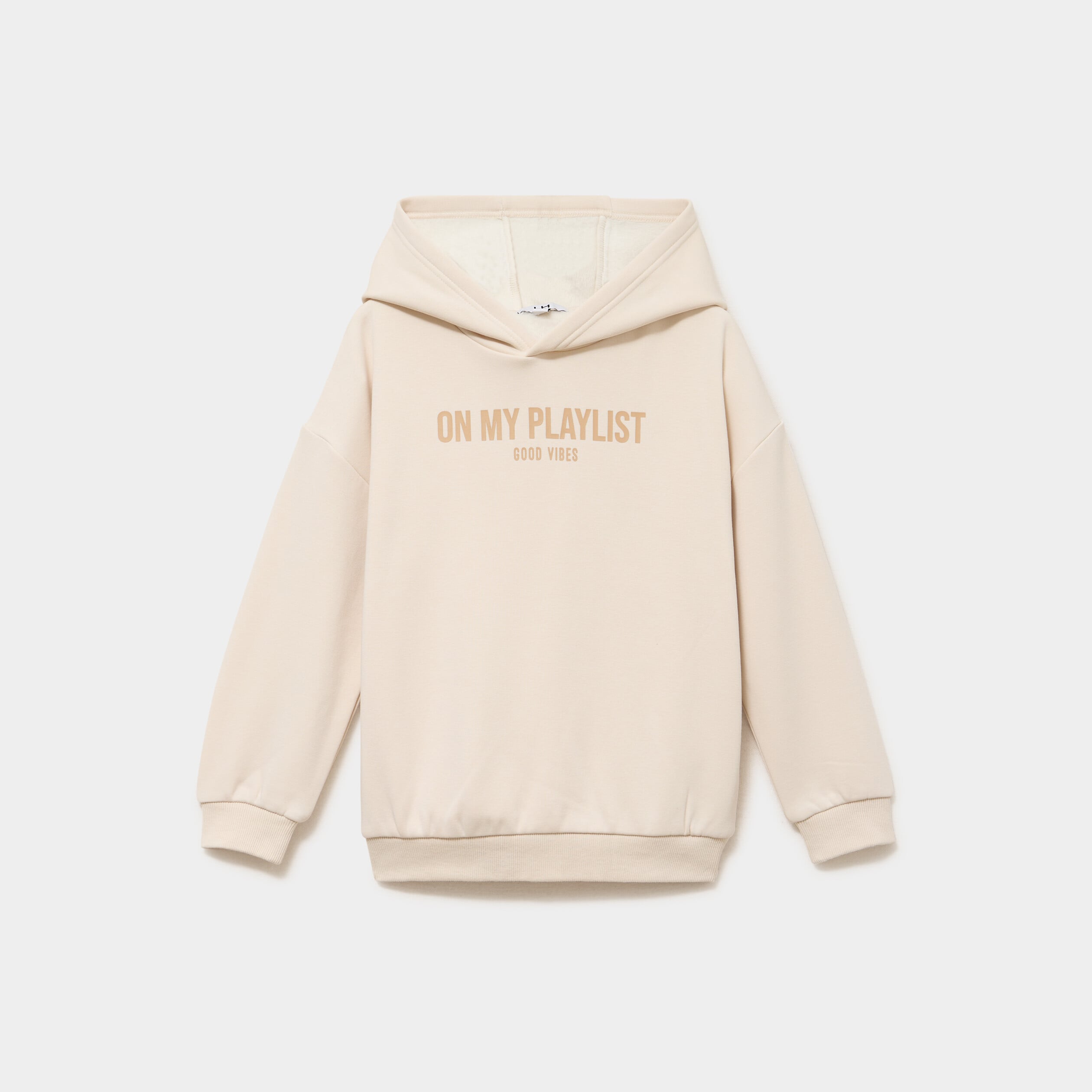 Sweat hoodie doubl&eacute; &agrave; capuche oversize ecru gar&ccedil;on