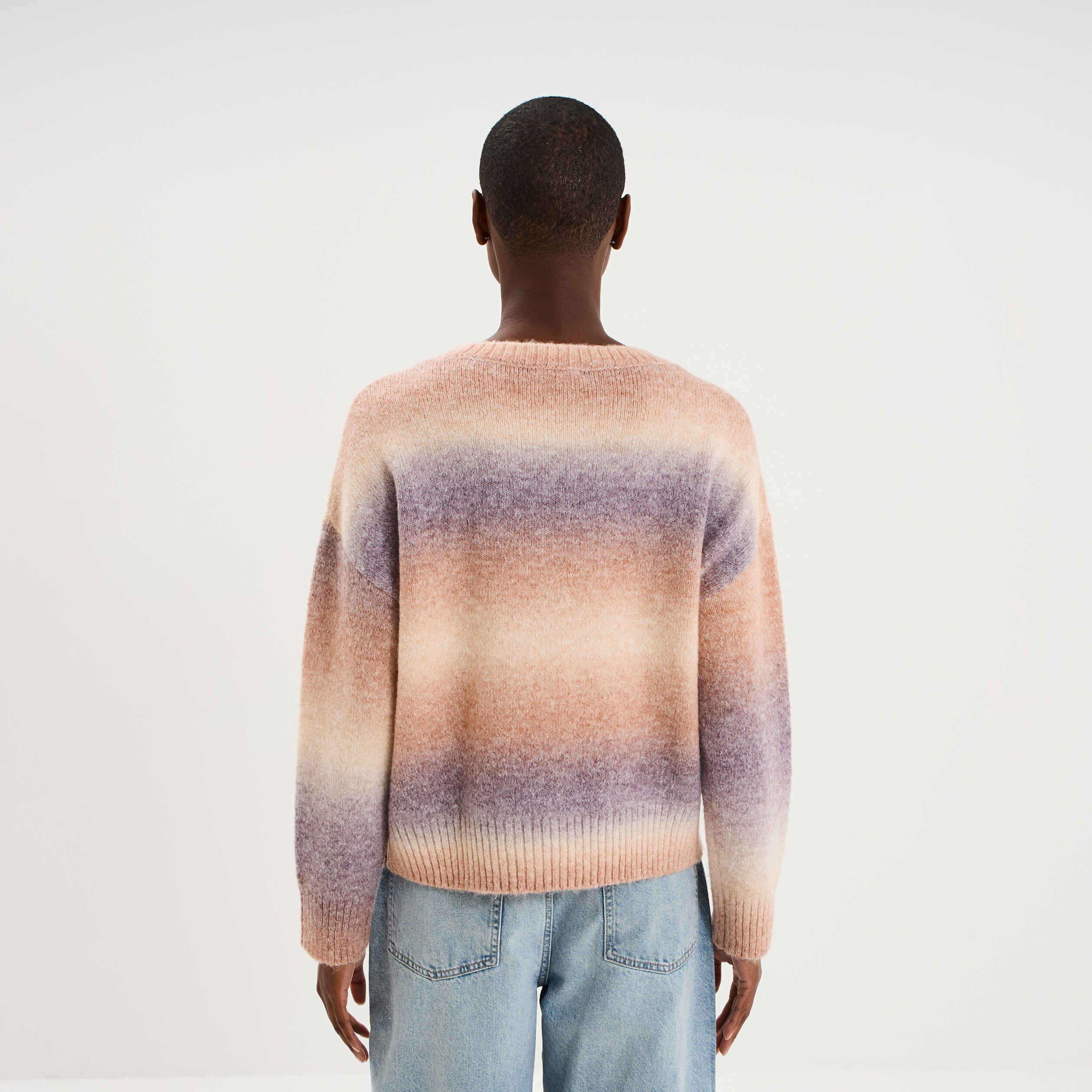 Pull droit col rond manches longues multicolore femme
