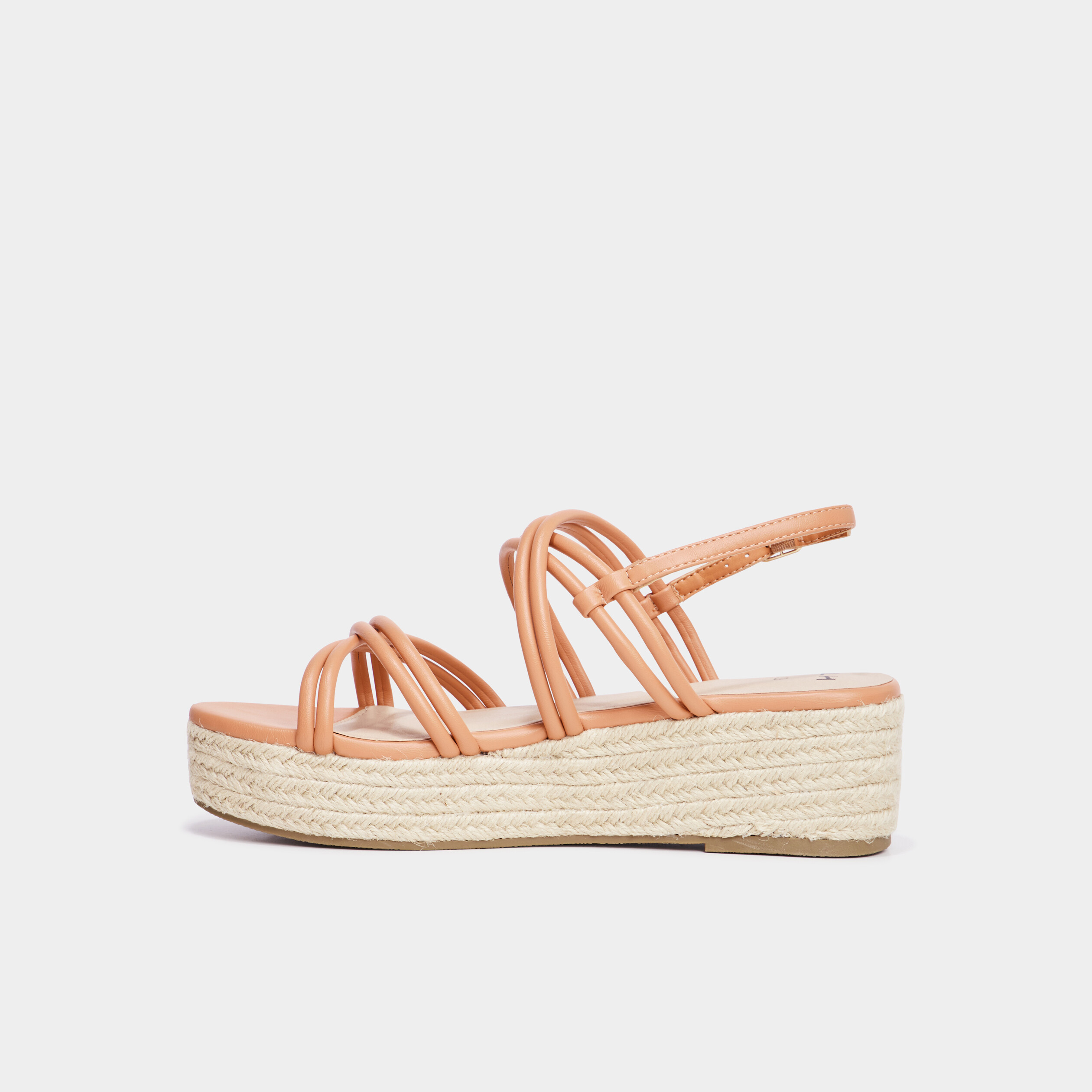Sandales compens&eacute;es brides crois&eacute;es orange clair femme