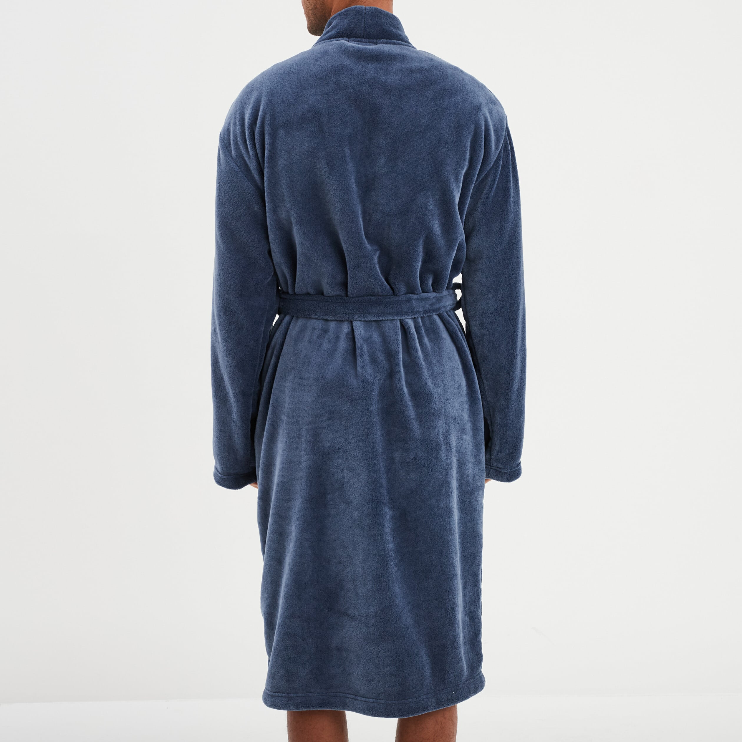 Peignoir effet velours ceintur&eacute; bleu marine homme
