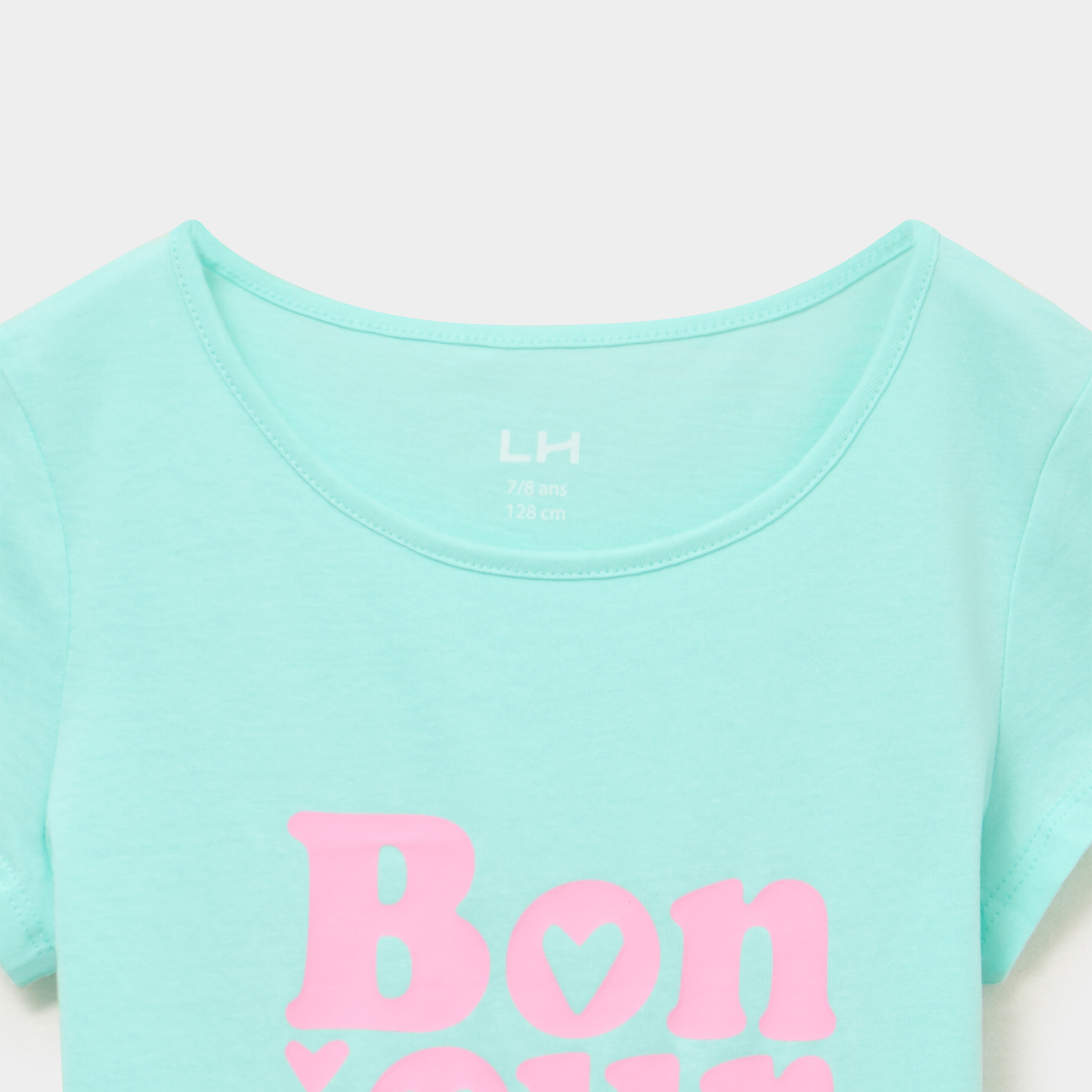 Ensemble pyjama short et t-shirt coton bleu turquoise fille