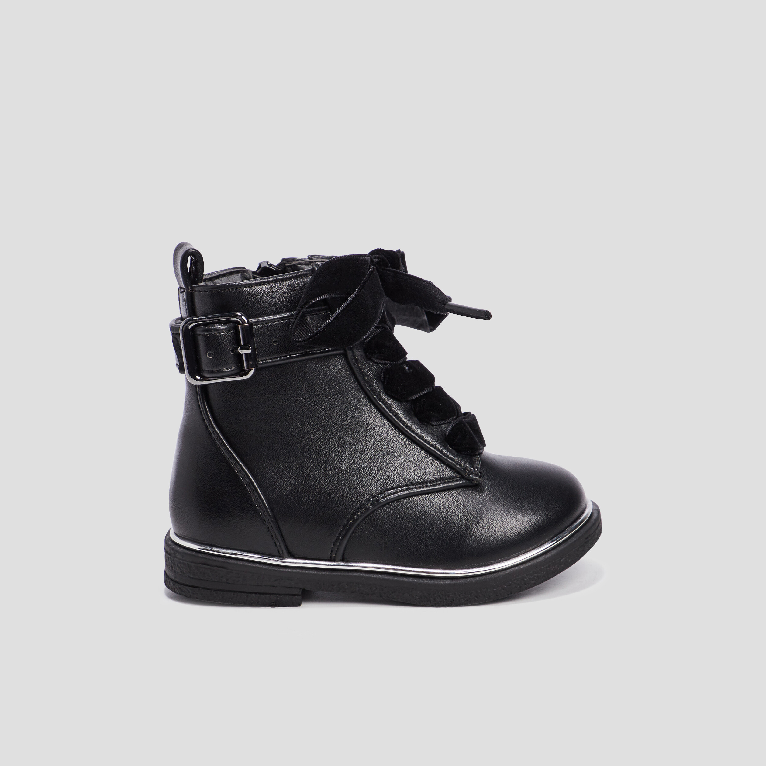 bottines zippees a lacets avec boucle noir bebef Bottines zippées à lacets avec boucle noir bébé fille