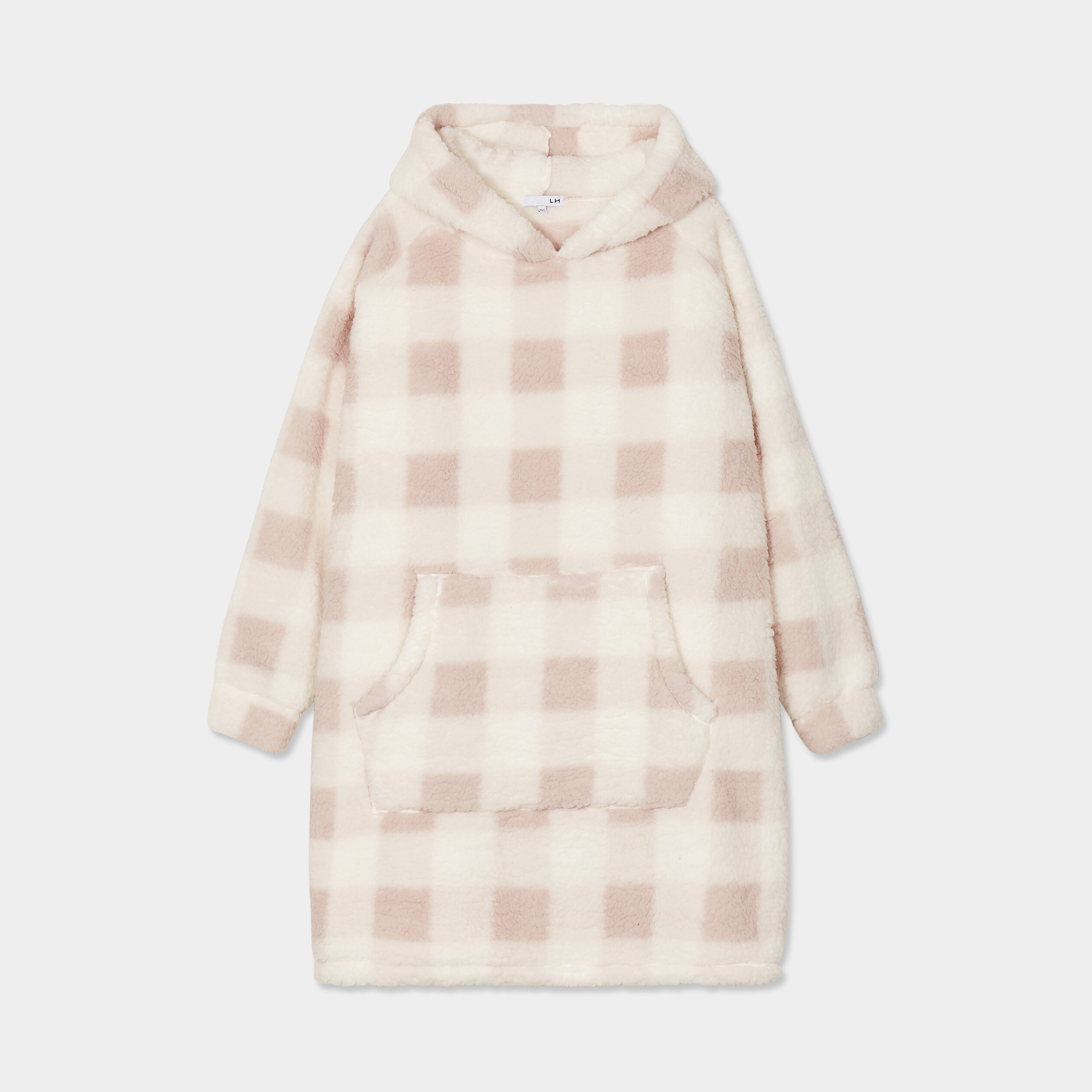 Poncho plaid effet polaire &agrave; capuche rose femme
