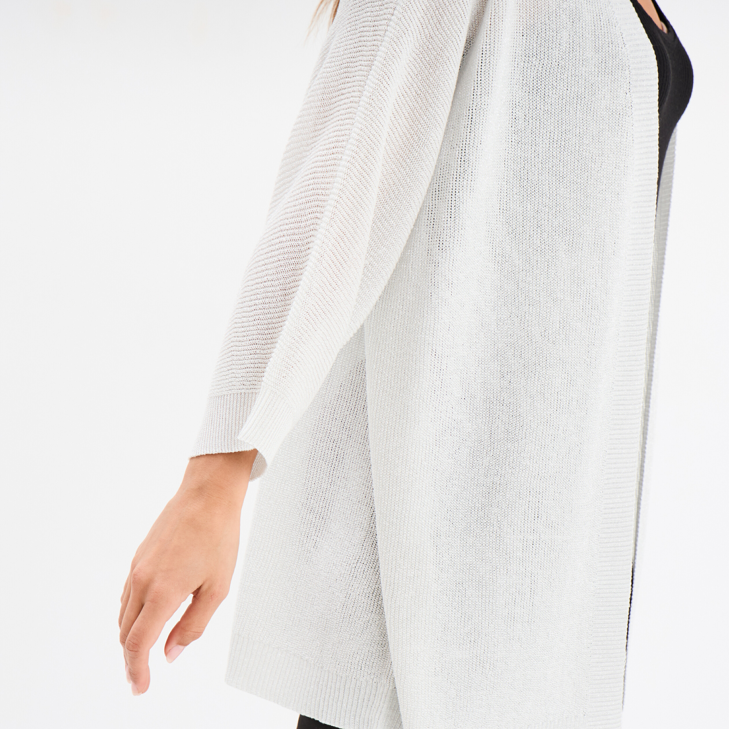 gilet chauve souris mi long gris argent femme Gilet chauve-souris mi-long gris argent femme
