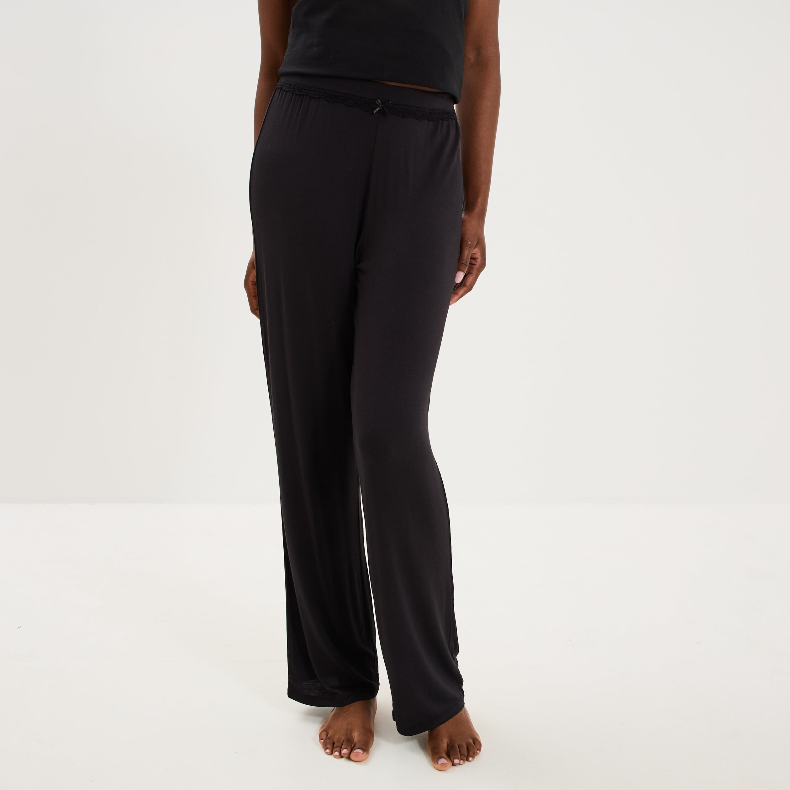 Pantalon de pyjama droit fluide noir femme