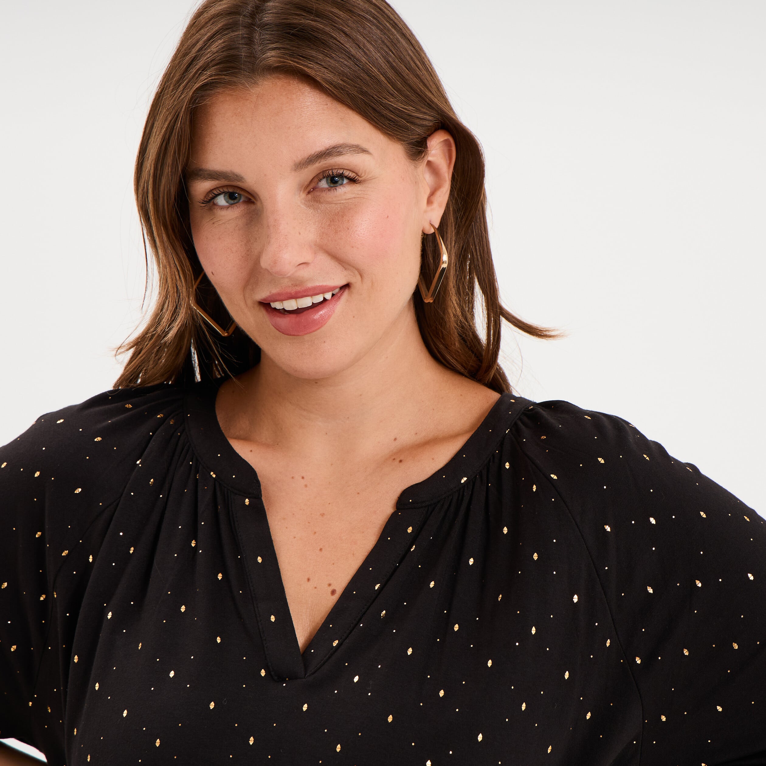 Blouse manches 3/4 et col tunisien noir femme grande taille