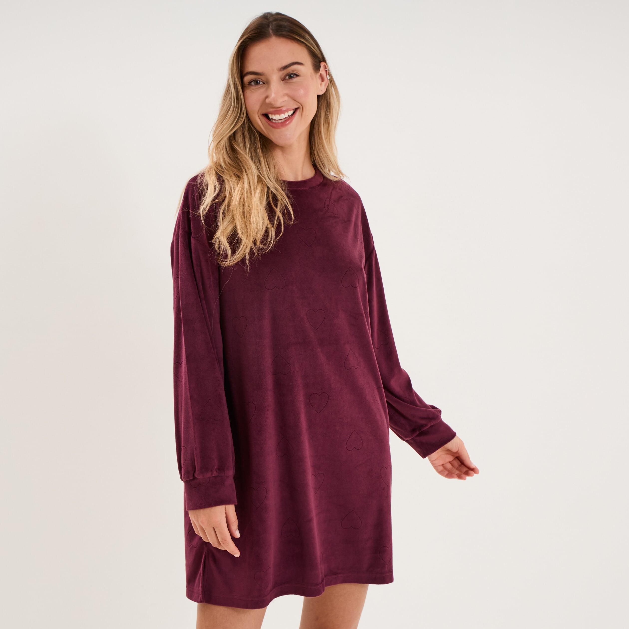 Chemise de nuit effet velours courte prune femme