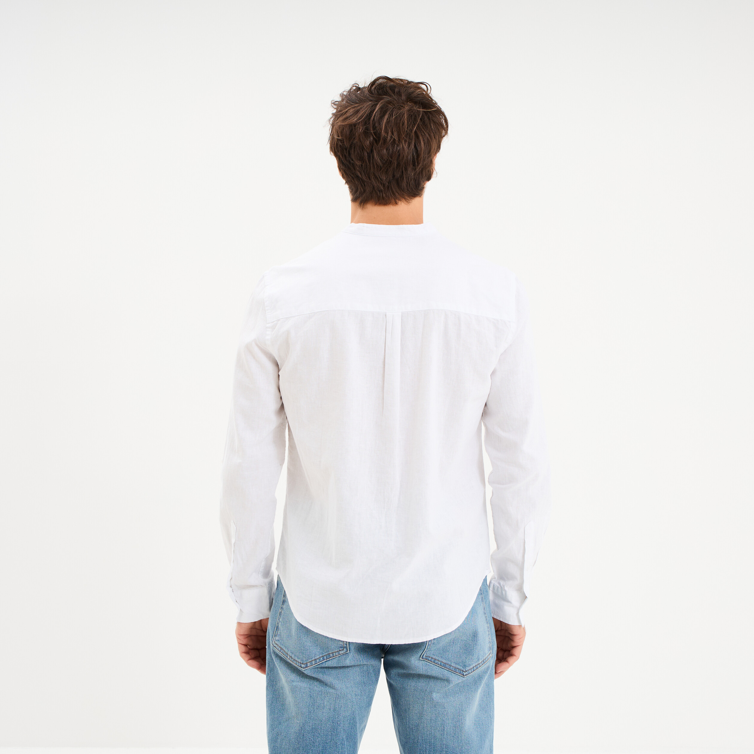 Chemise col mao lin m&eacute;lang&eacute; blanc homme