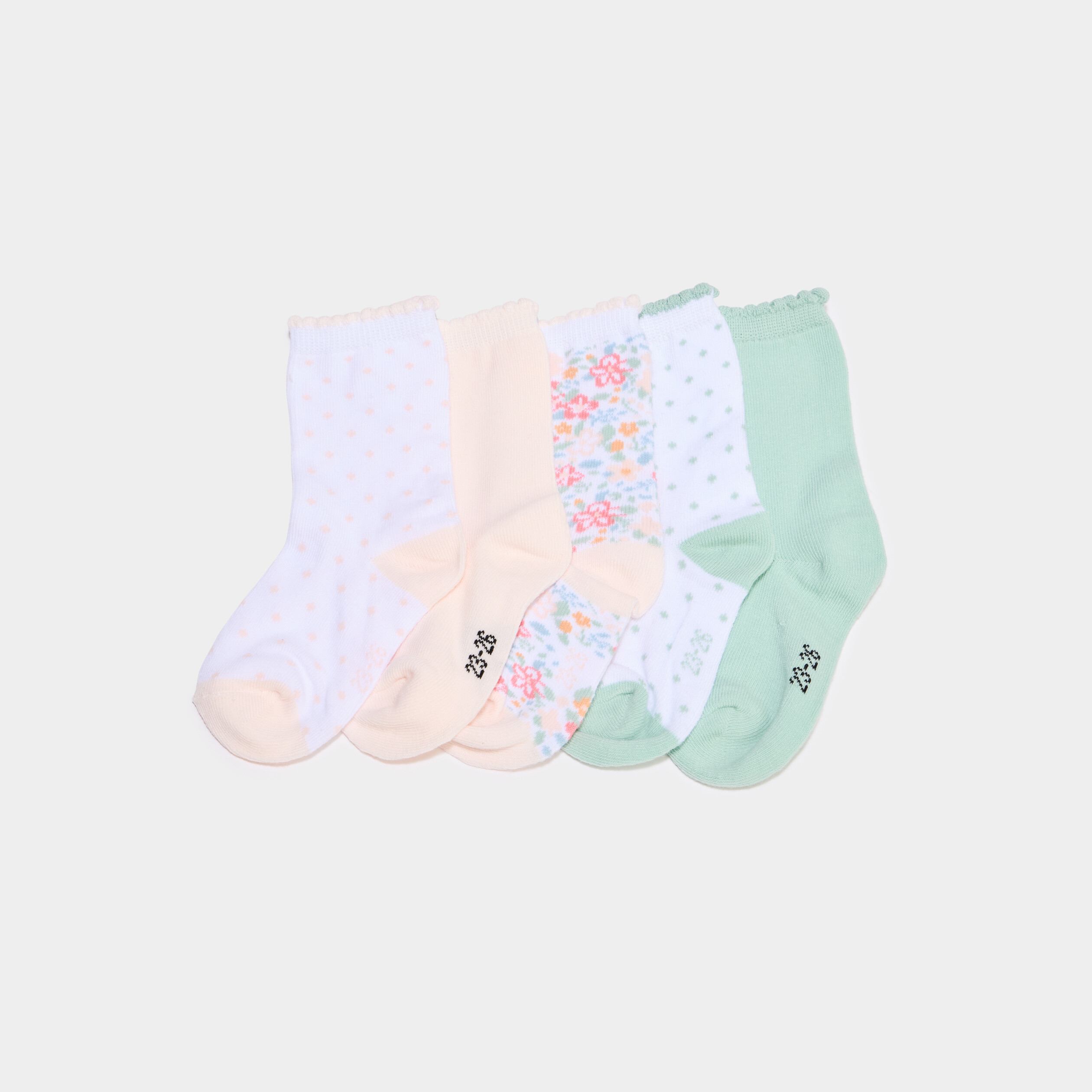 Lot 5 paires chaussettes mi-hautes rose b&eacute;b&eacute; fille
