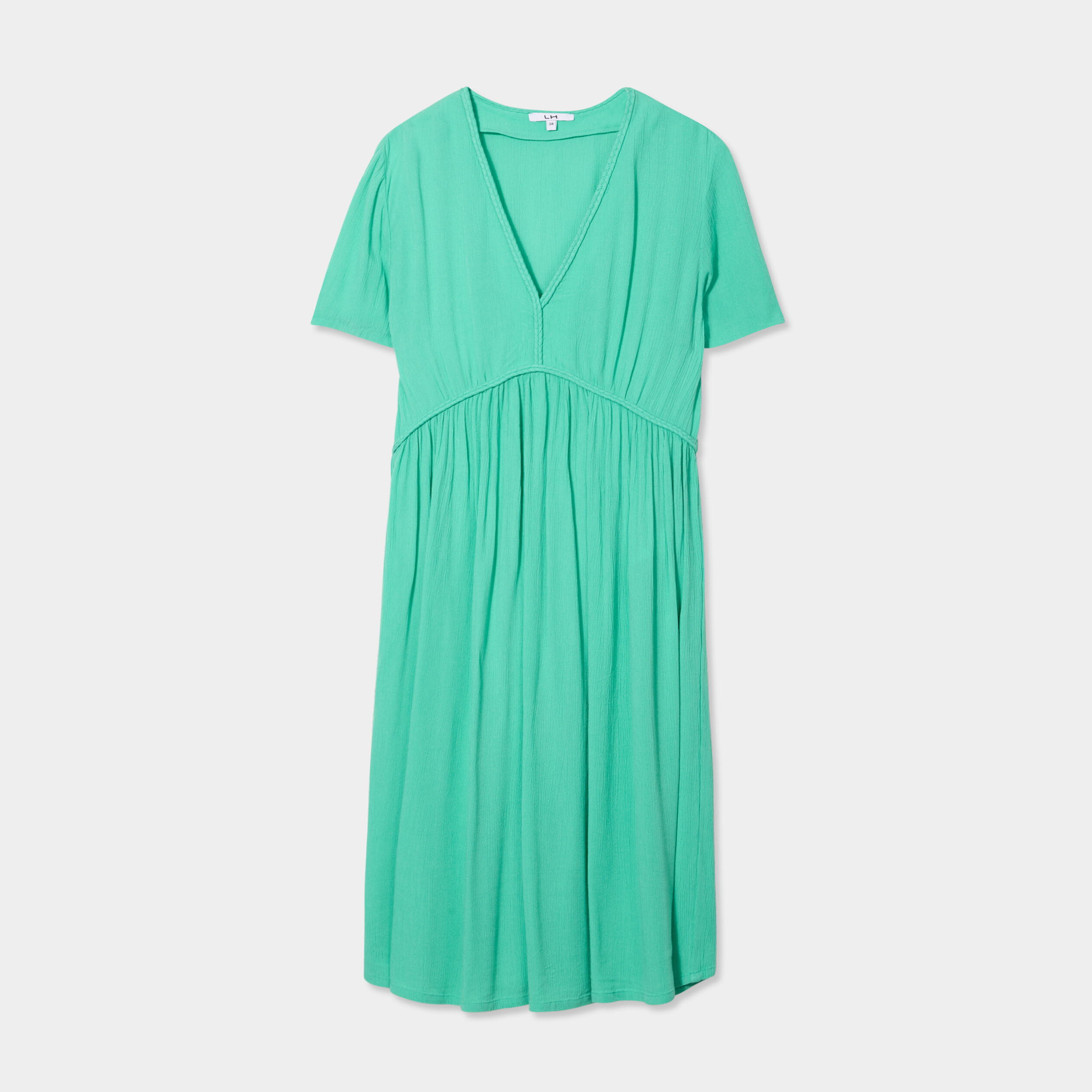 robe col en v details tresses vert menthe femme Robe col en V détails tressés vert menthe femme