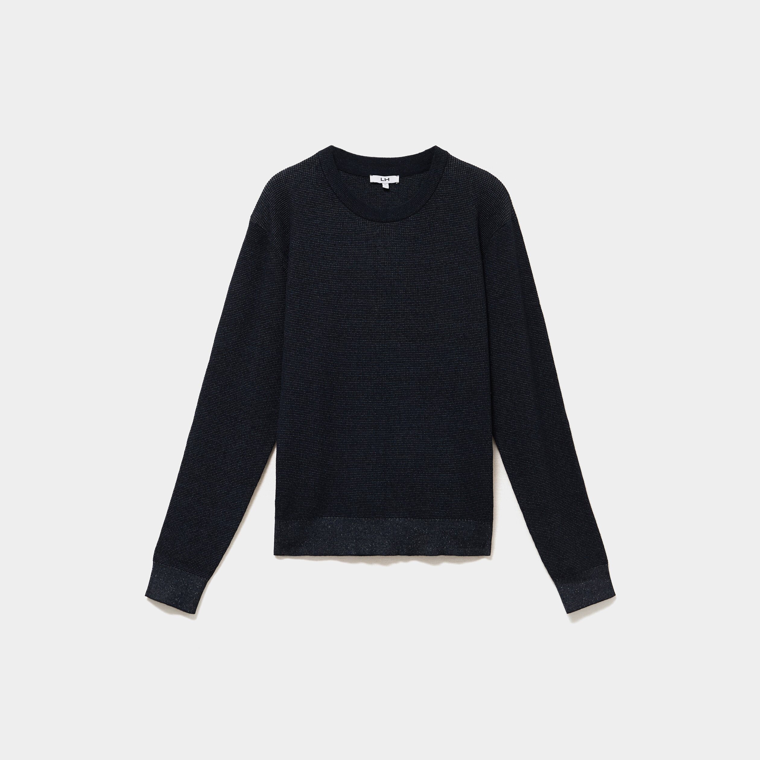 Pull en maille textur&eacute;e col rond bleu marine homme