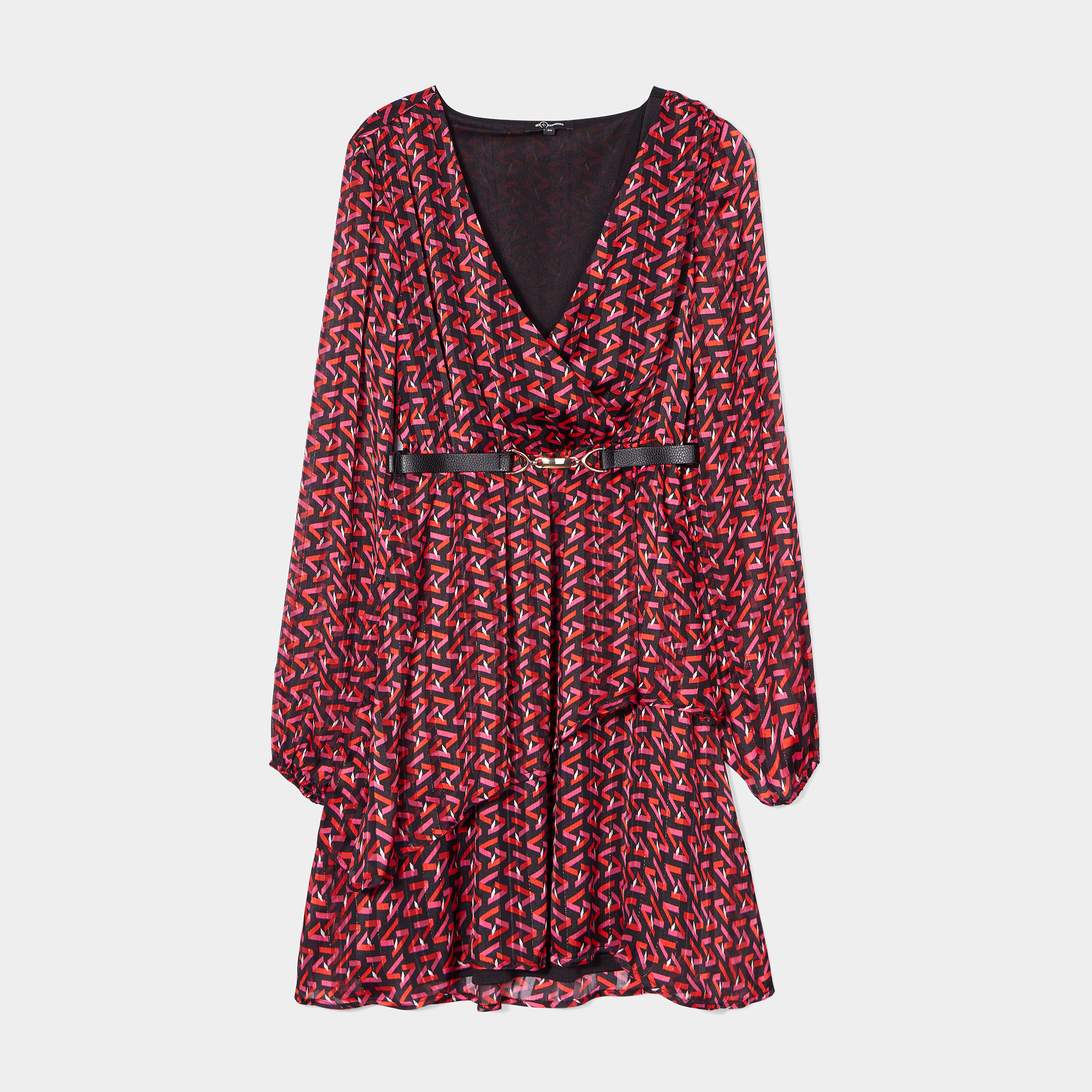 Robe droite ceinturée noir femme