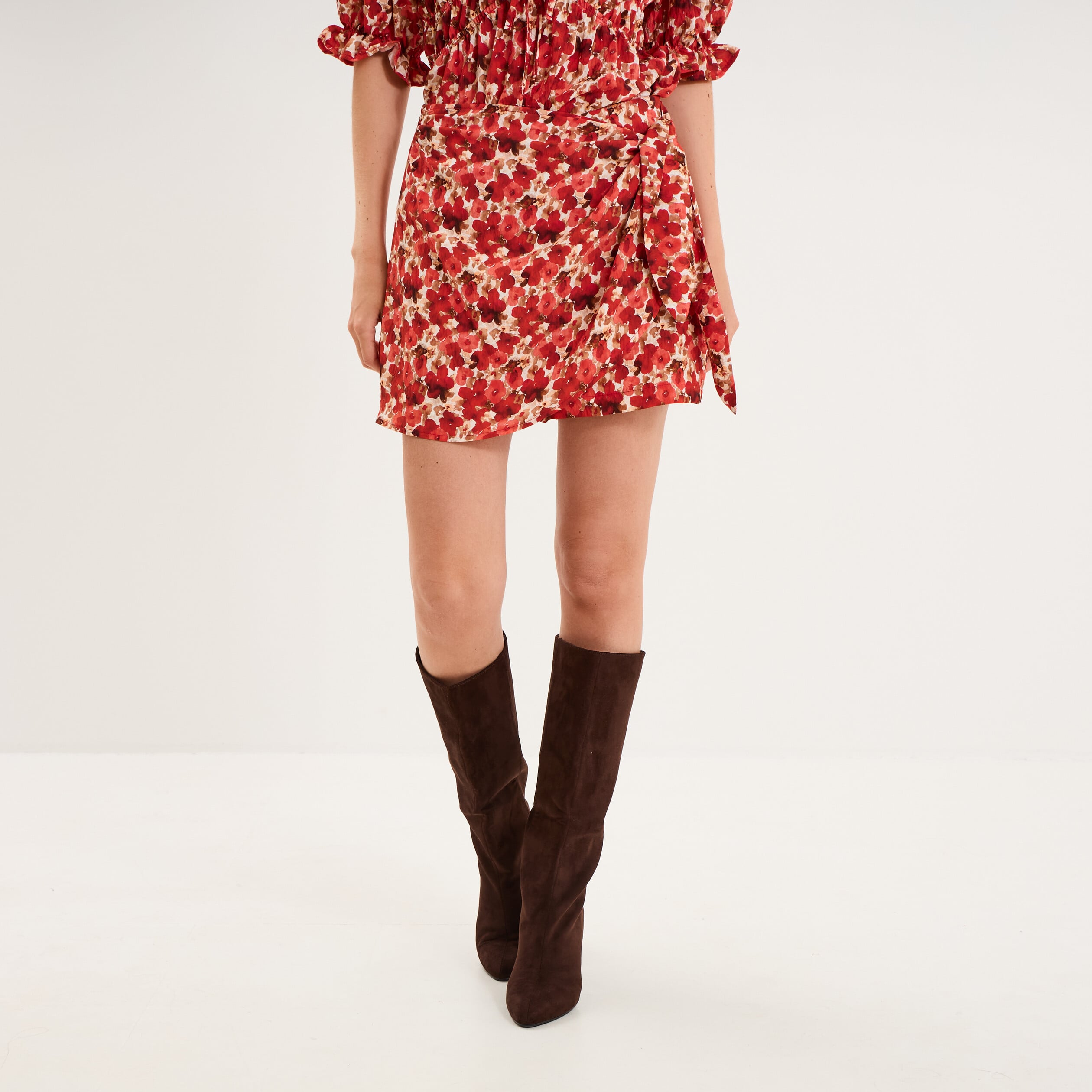 Jupe-short taille &eacute;lastique rouge coquelicot femme